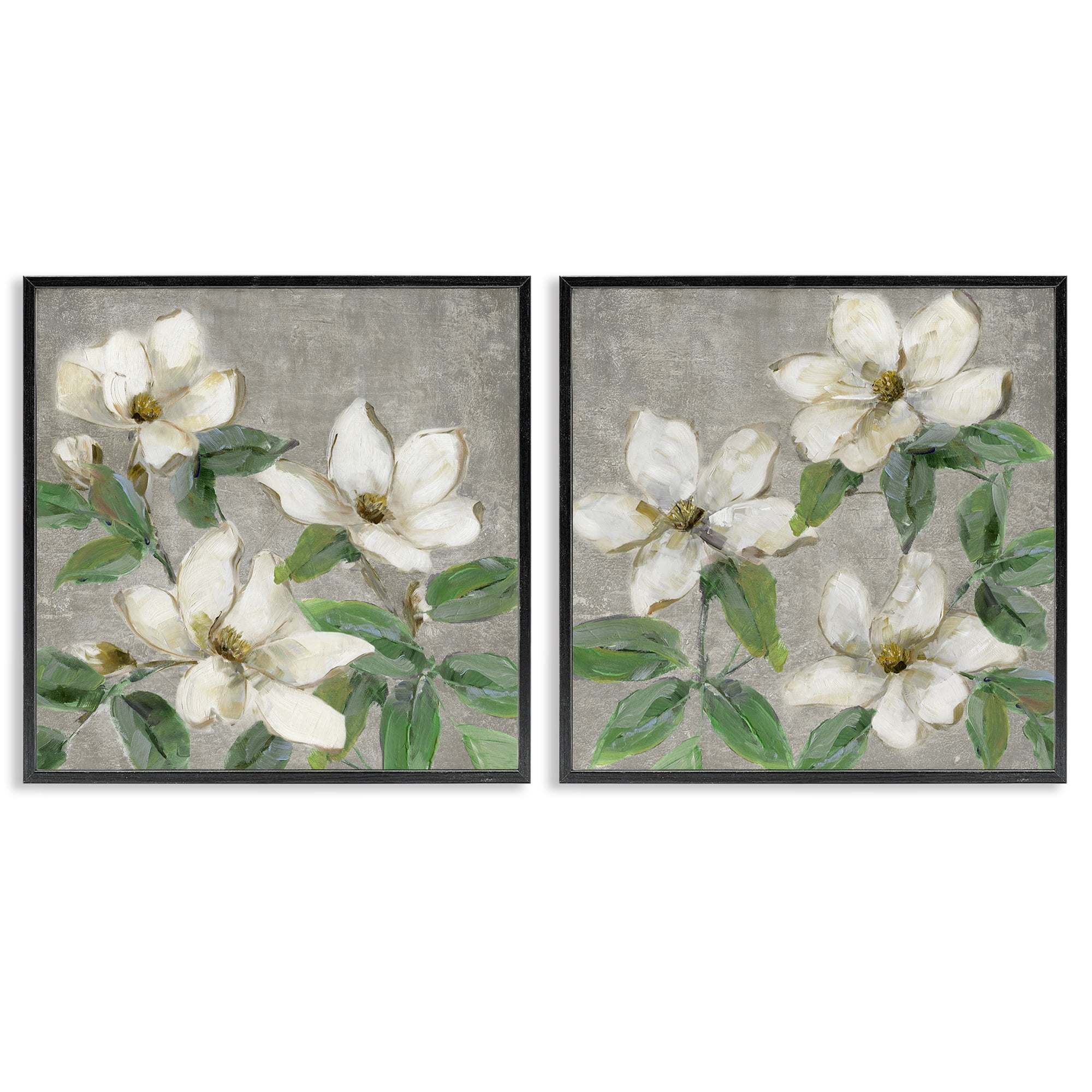 Stupell Industries Blooming Ivory Magnolias 2 Piece Black Framed Giclee Art Set, design by Sally Swatland