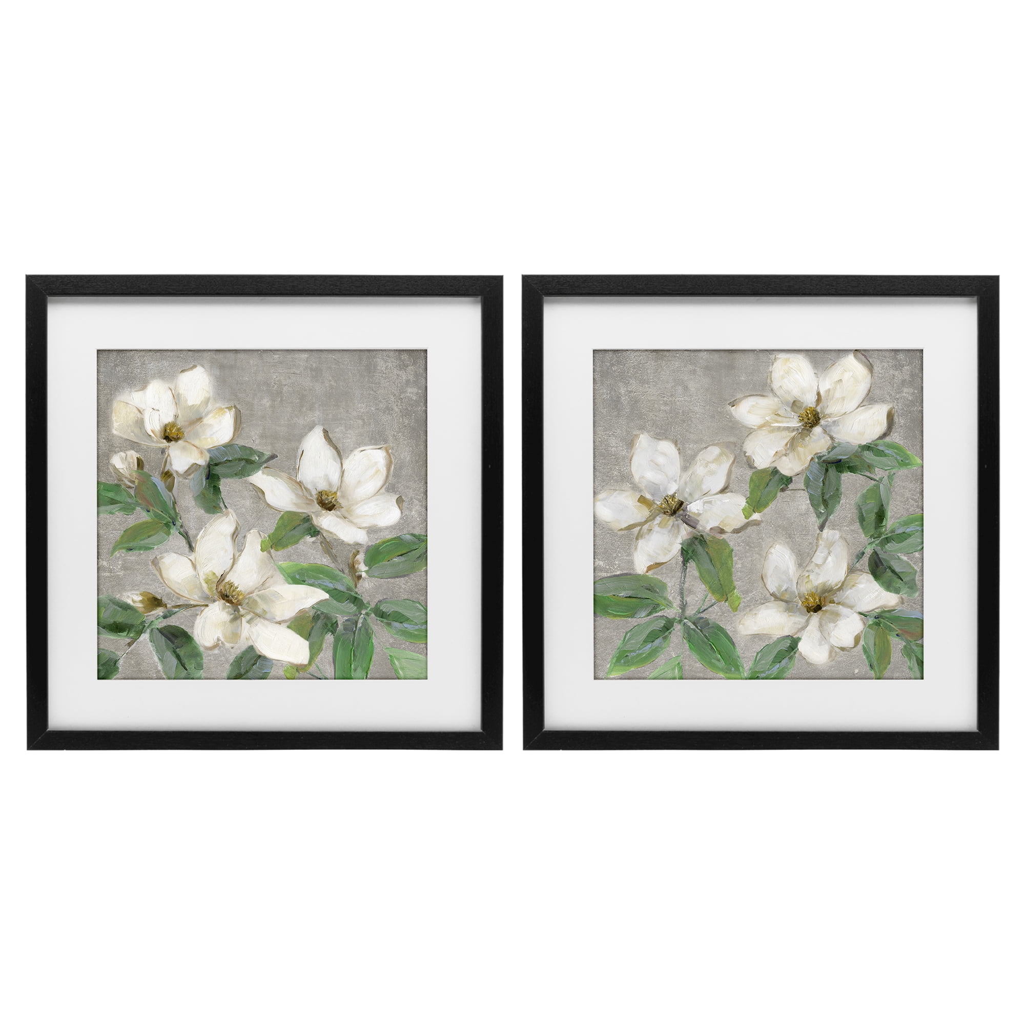 Stupell Industries Blooming Ivory Magnolias 2 Piece Black Framed Print Under Glass Set, design by Sally Swatland