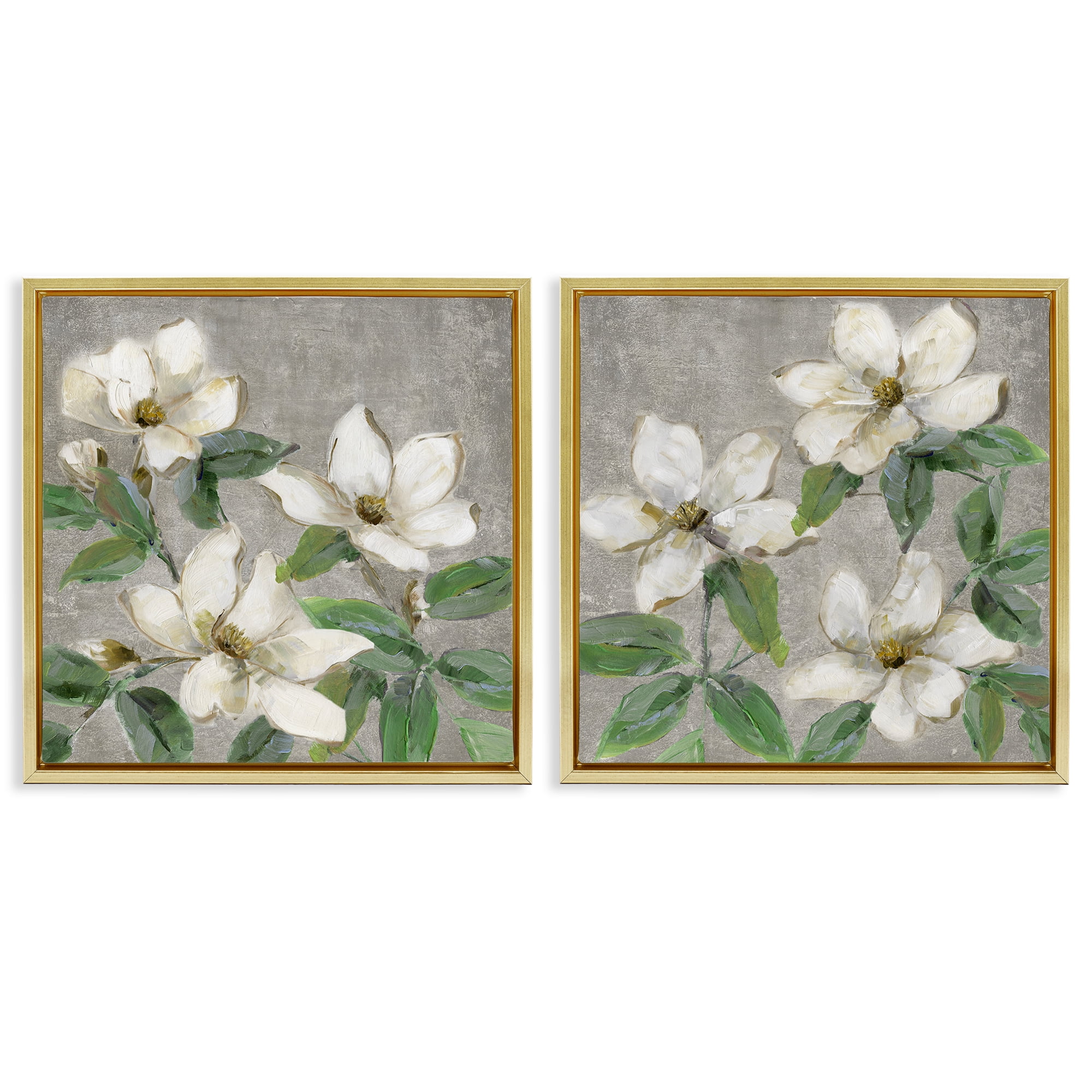 Stupell Industries Blooming Ivory Magnolias 2 Piece Gold Framed Floater Canvas Set, design by Sally Swatland