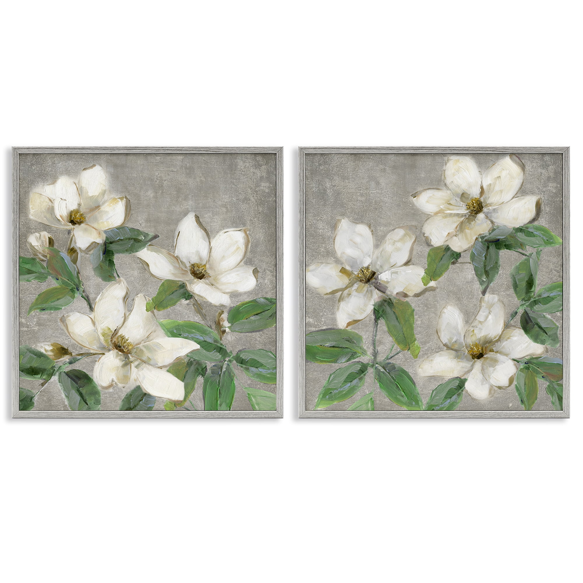 Stupell Industries Blooming Ivory Magnolias 2 Piece Gray Framed Giclee Art Set, design by Sally Swatland