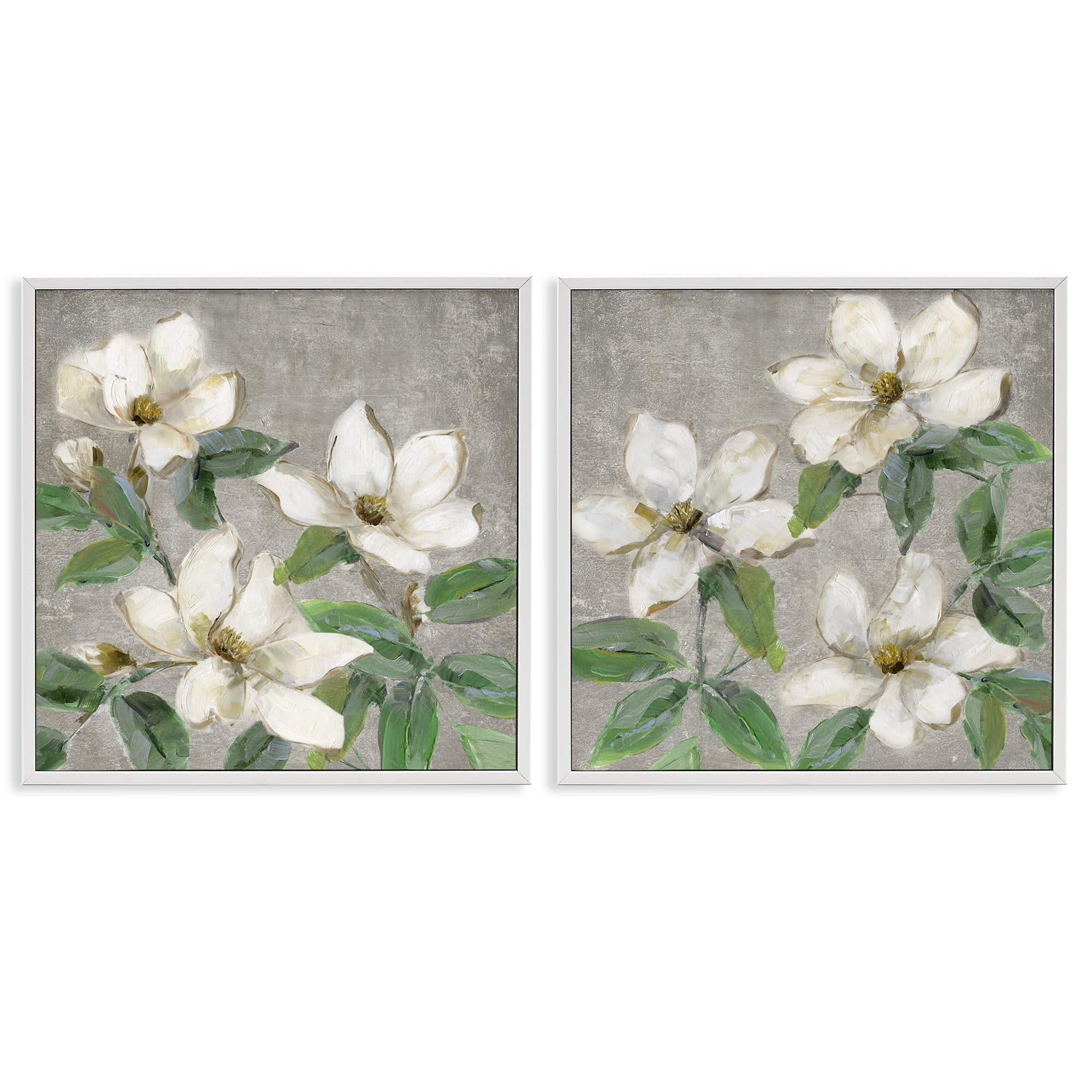 Stupell Industries Blooming Ivory Magnolias 2 Piece White Framed Giclee Art Set, design by Sally Swatland