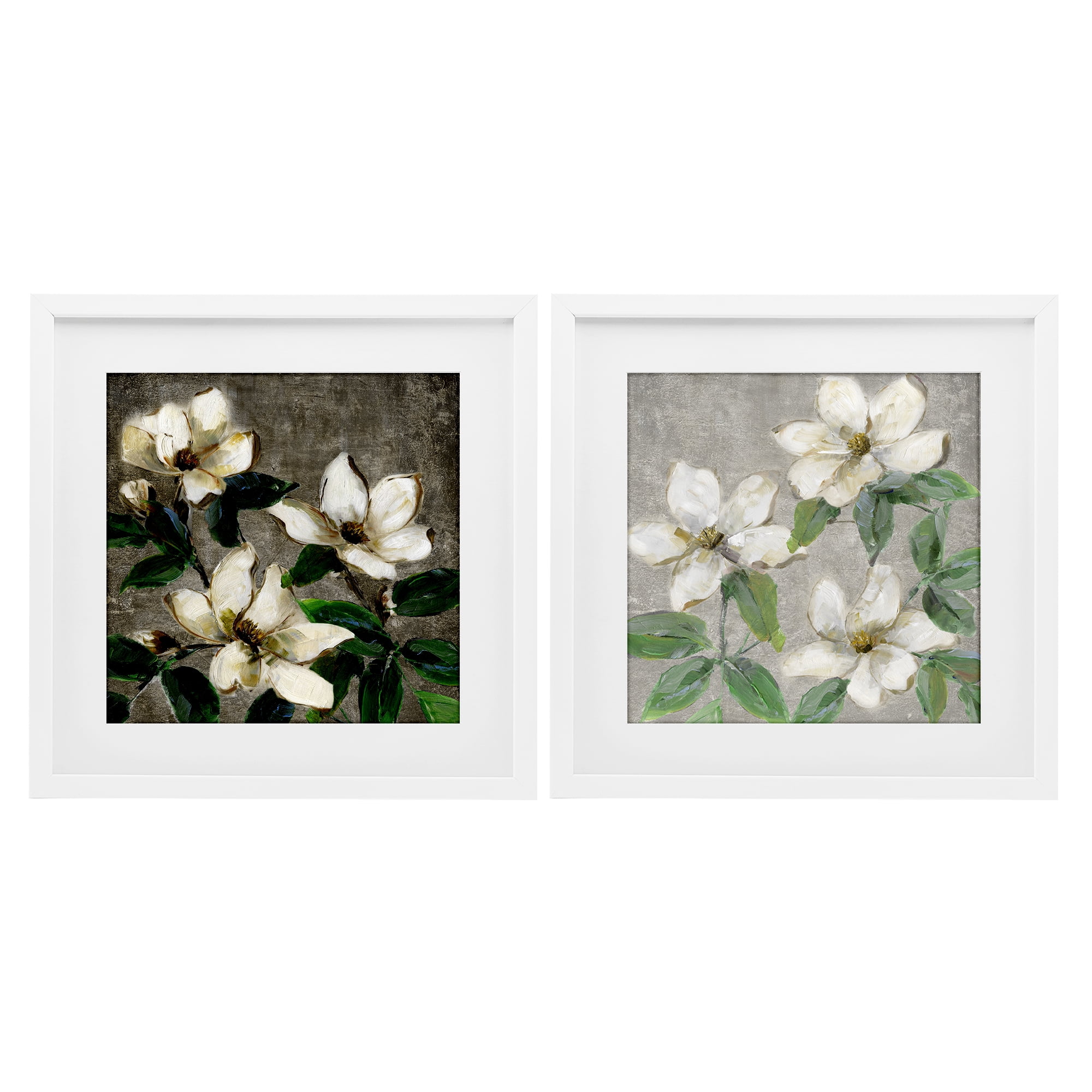 Stupell Industries Blooming Ivory Magnolias 2 Piece White Framed Print Under Glass Set, design by Sally Swatland