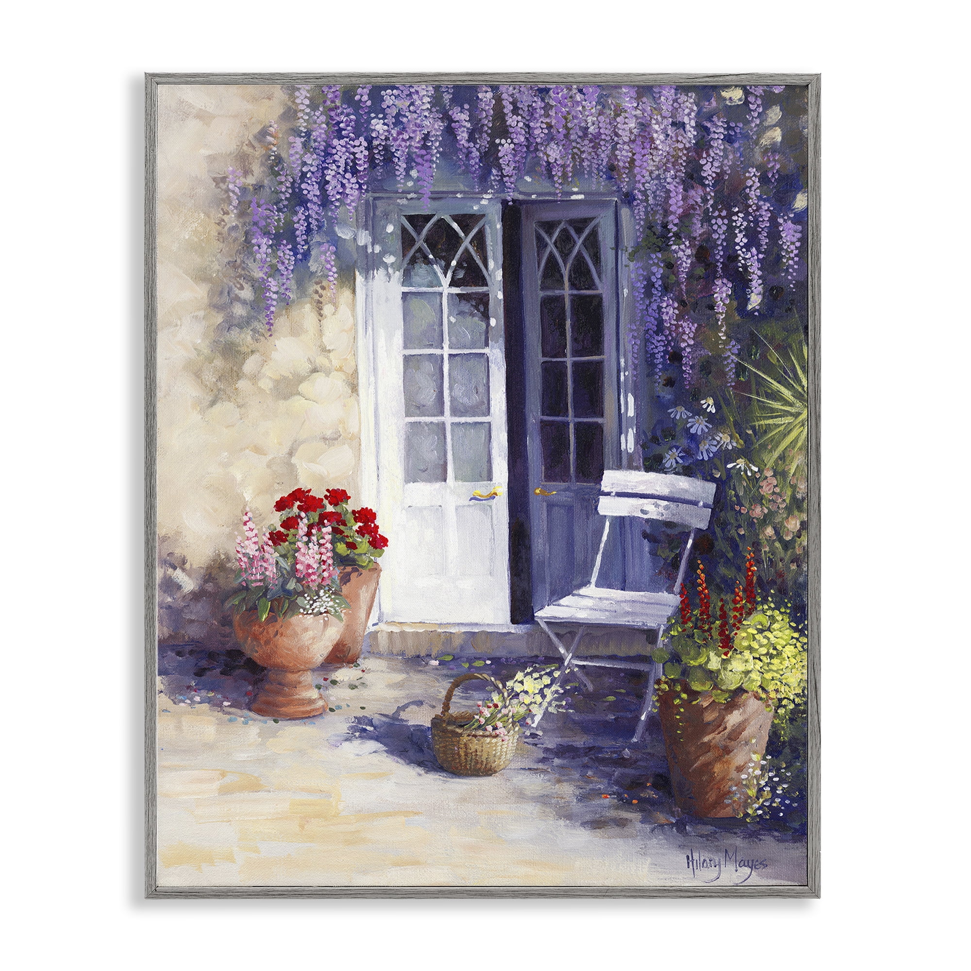 Stupell Industries Blooming Lavender Doorway Buildings & Architecture Painting Gray Framed Art Print Wall Art, 24 x 30