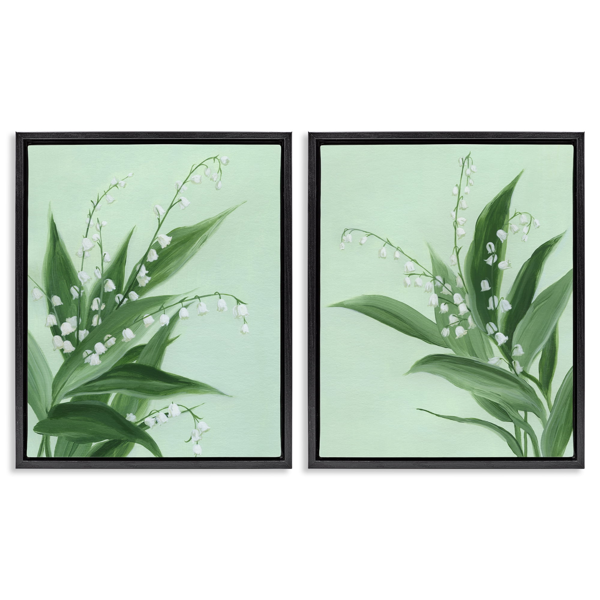 Stupell Industries Blooming Lily of Valley 2 Piece Black Framed Floater Canvas Set, design by Grace Popp