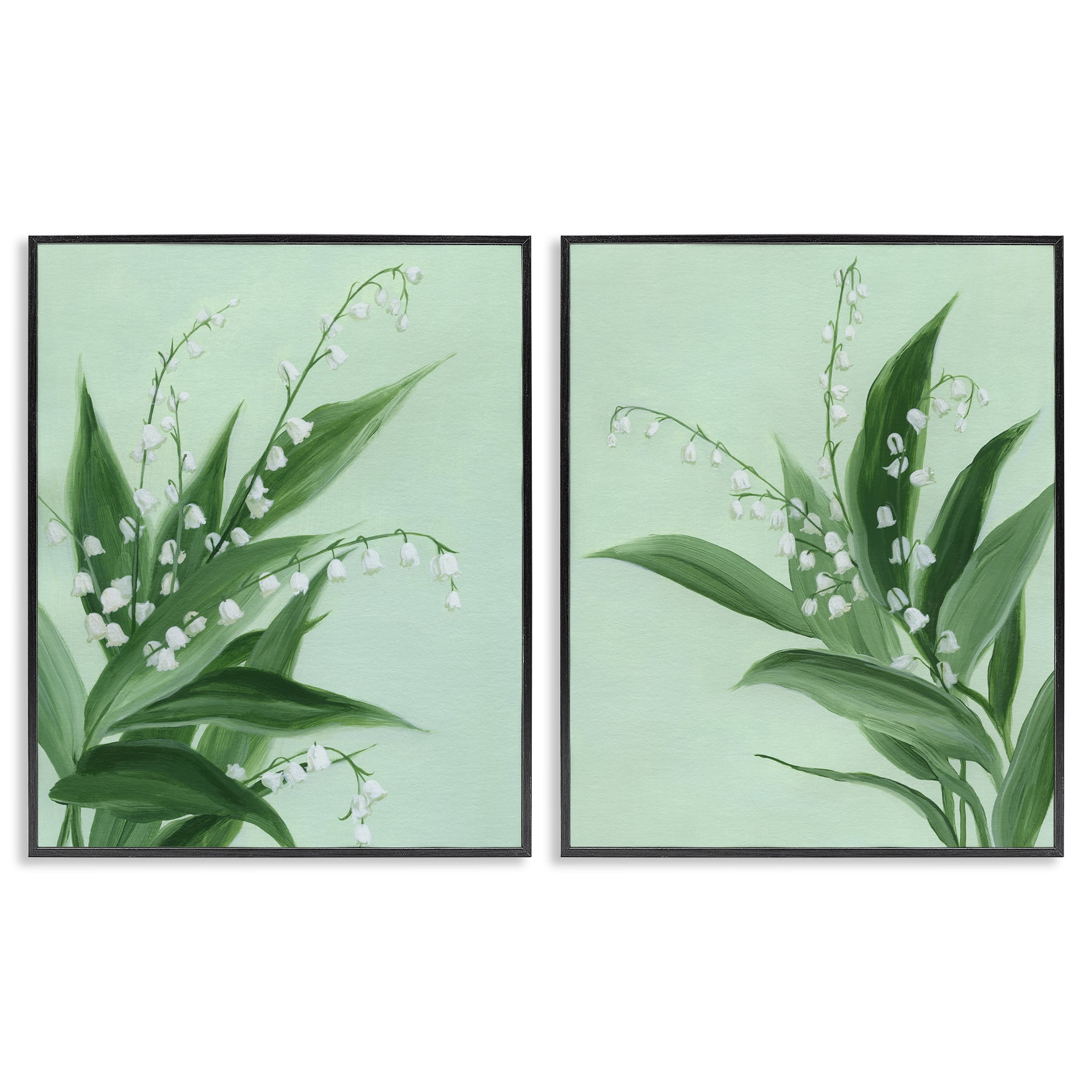Stupell Industries Blooming Lily of Valley 2 Piece Black Framed Giclee Art Set, design by Grace Popp