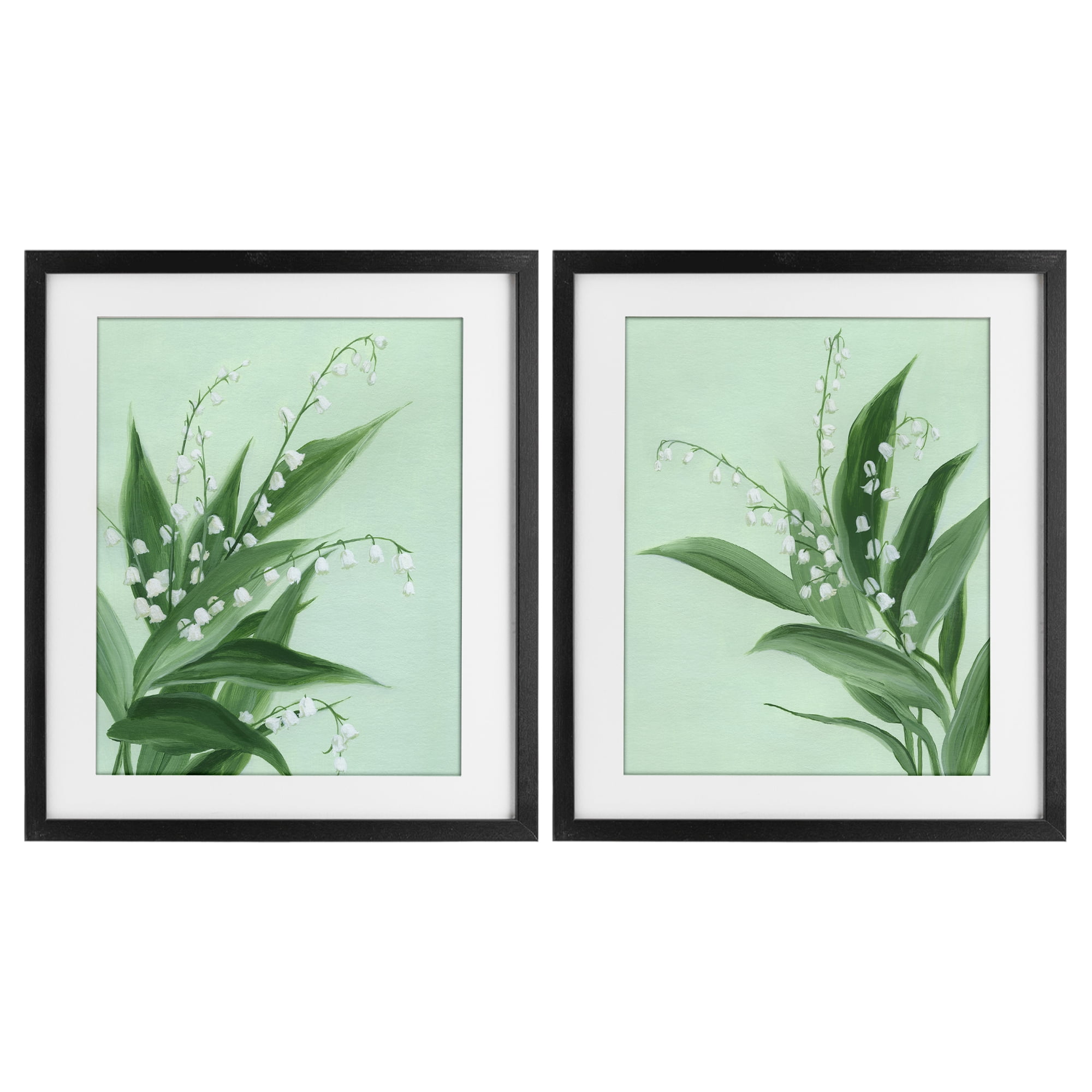 Stupell Industries Blooming Lily of Valley 2 Piece Black Framed Print Under Glass Set, design by Grace Popp