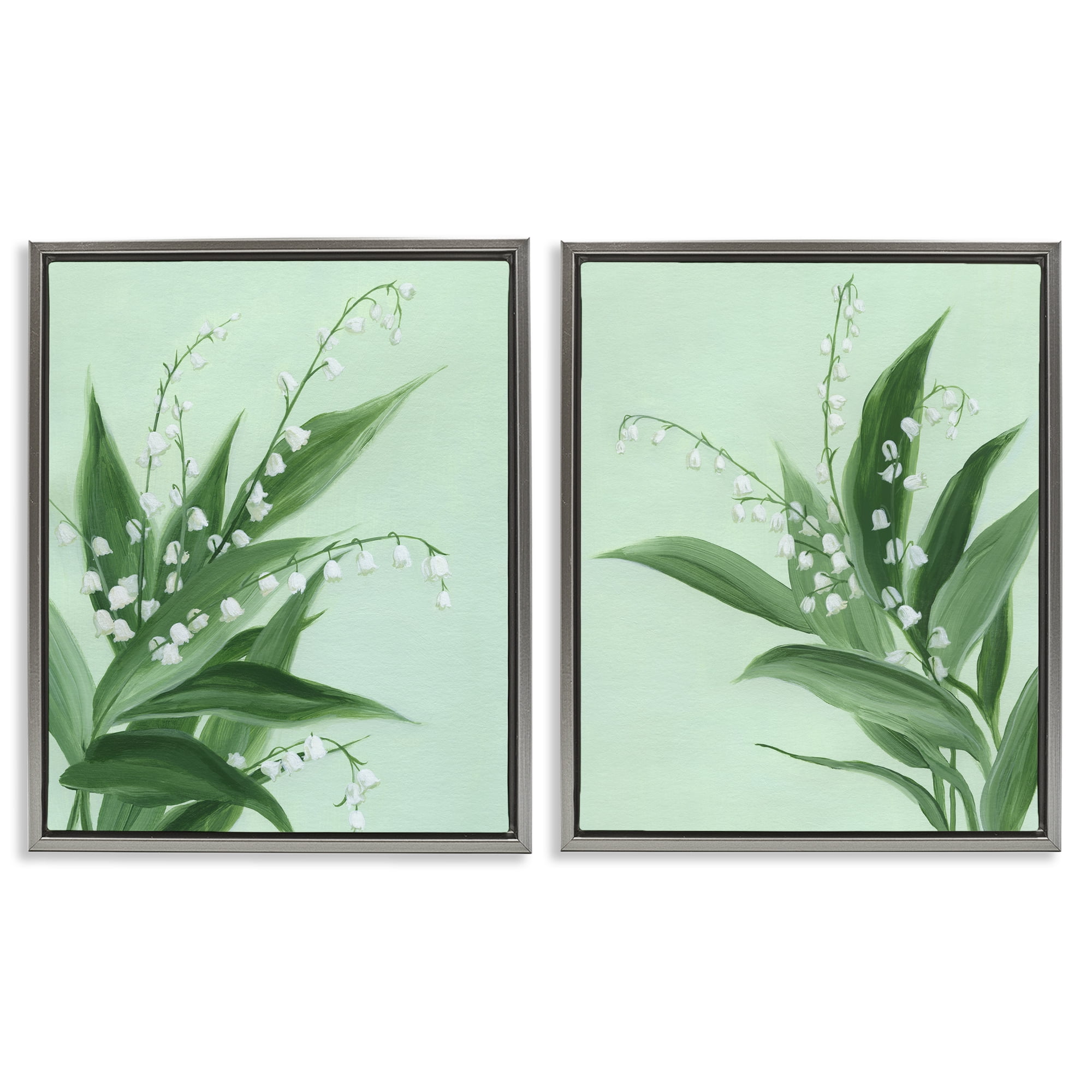 Stupell Industries Blooming Lily of Valley 2 Piece Gray Framed Floater Canvas Set, design by Grace Popp