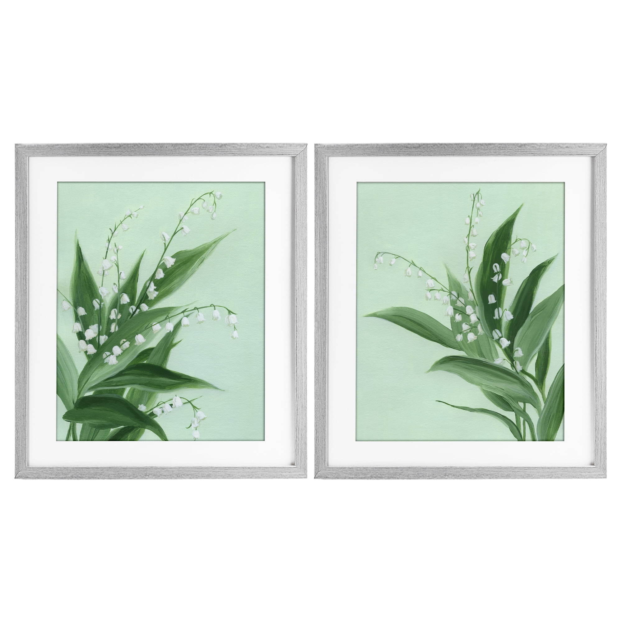 Stupell Industries Blooming Lily of Valley 2 Piece Gray Framed Print Under Glass Set, design by Grace Popp
