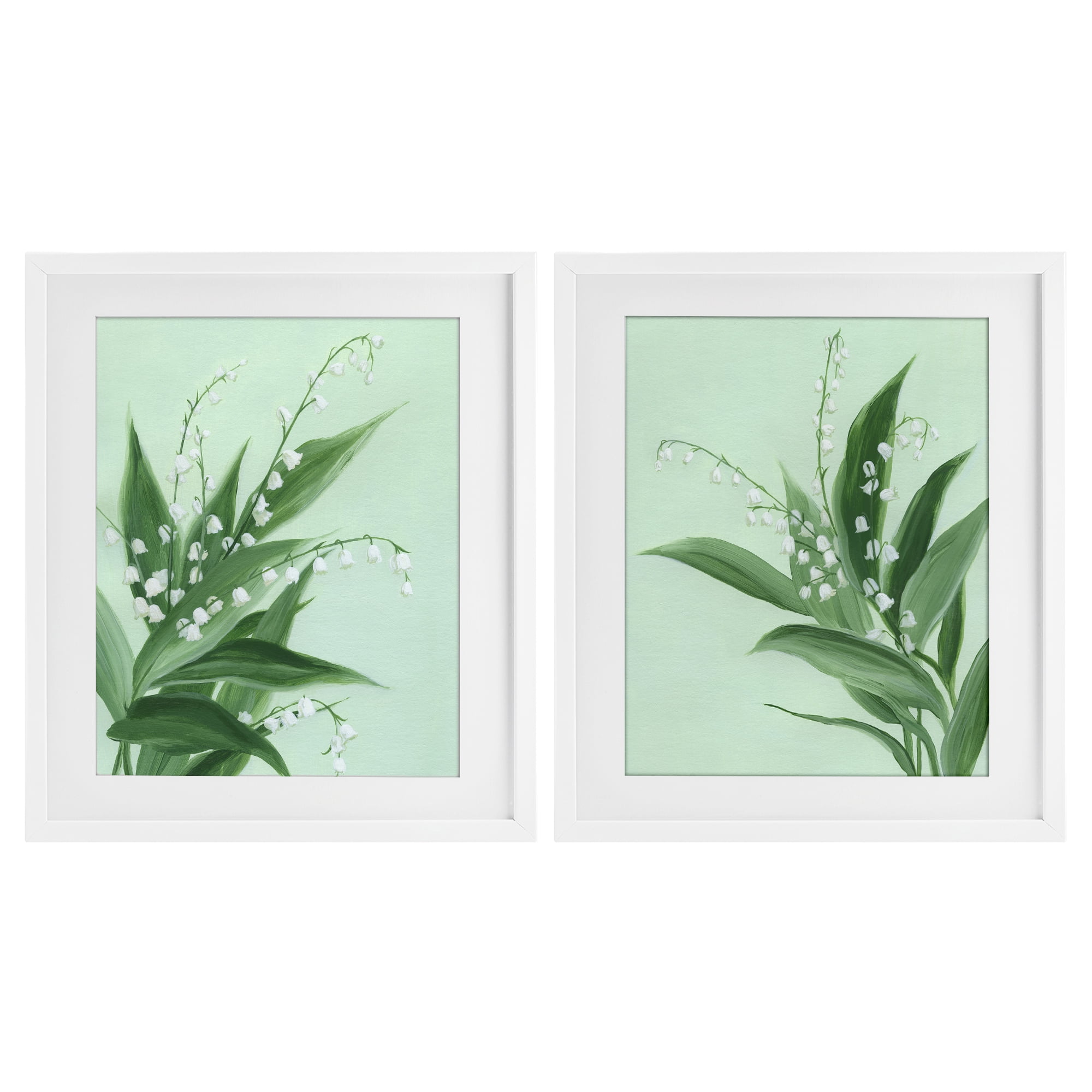 Stupell Industries Blooming Lily of Valley 2 Piece White Framed Print Under Glass Set, design by Grace Popp