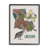 Stupell Industries Blooming Louisiana Magnolia State Pelican Intricate Patterns Graphic Art Black Framed Art Print Wall Art, Design by Valentina Harper
