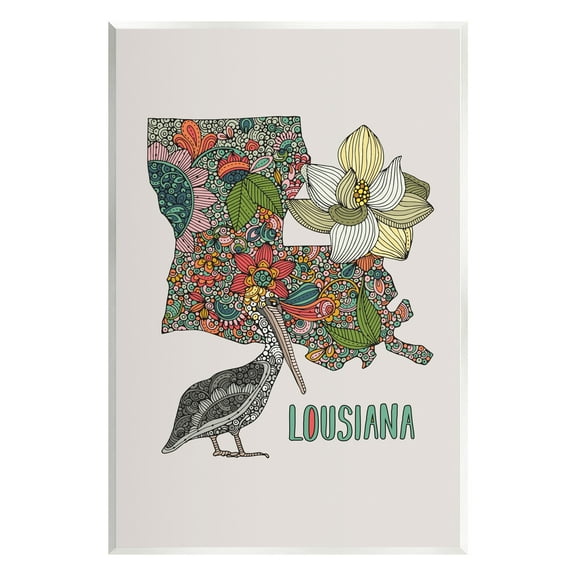 Stupell Industries Blooming Louisiana Magnolia State Pelican Intricate Patterns Graphic Art Unframed Art Print Wall Art, Design by Valentina Harper