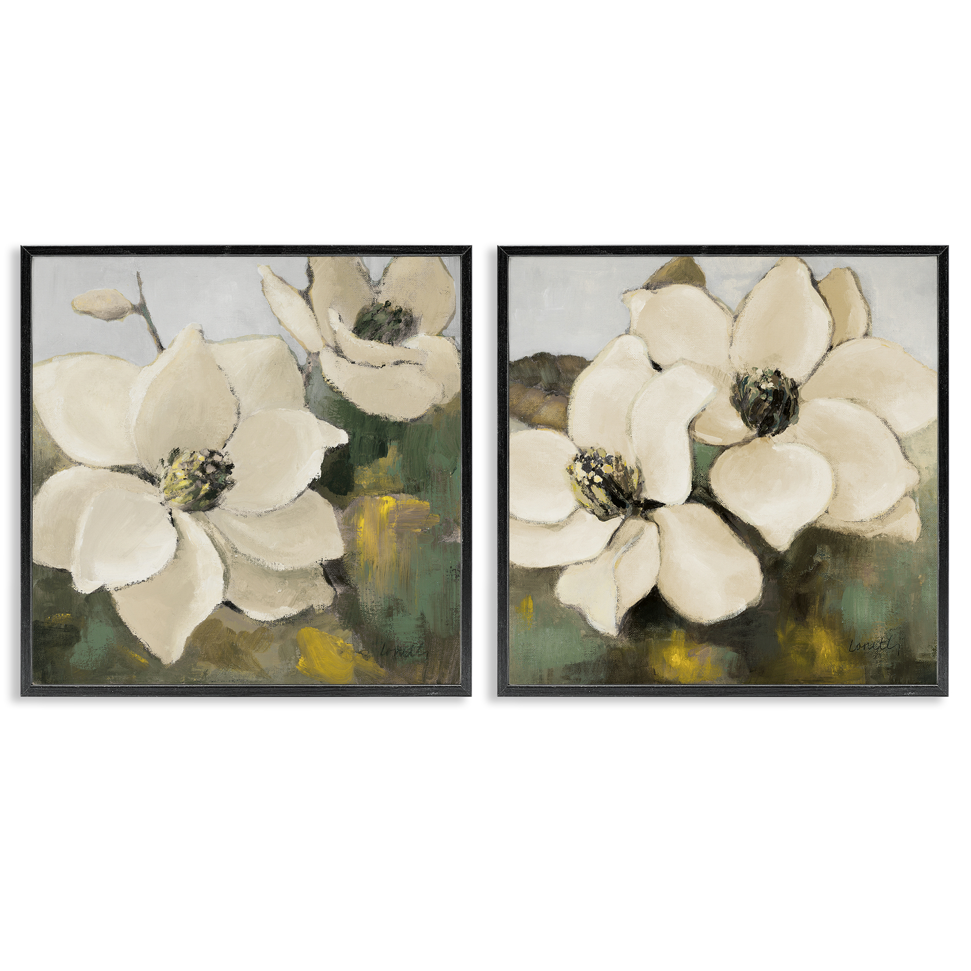 Stupell Industries Blooming Magnolia Blossom Plants & Flowers Painting Black Framed Art Print Wall Art, 12 x 12, Set of 2