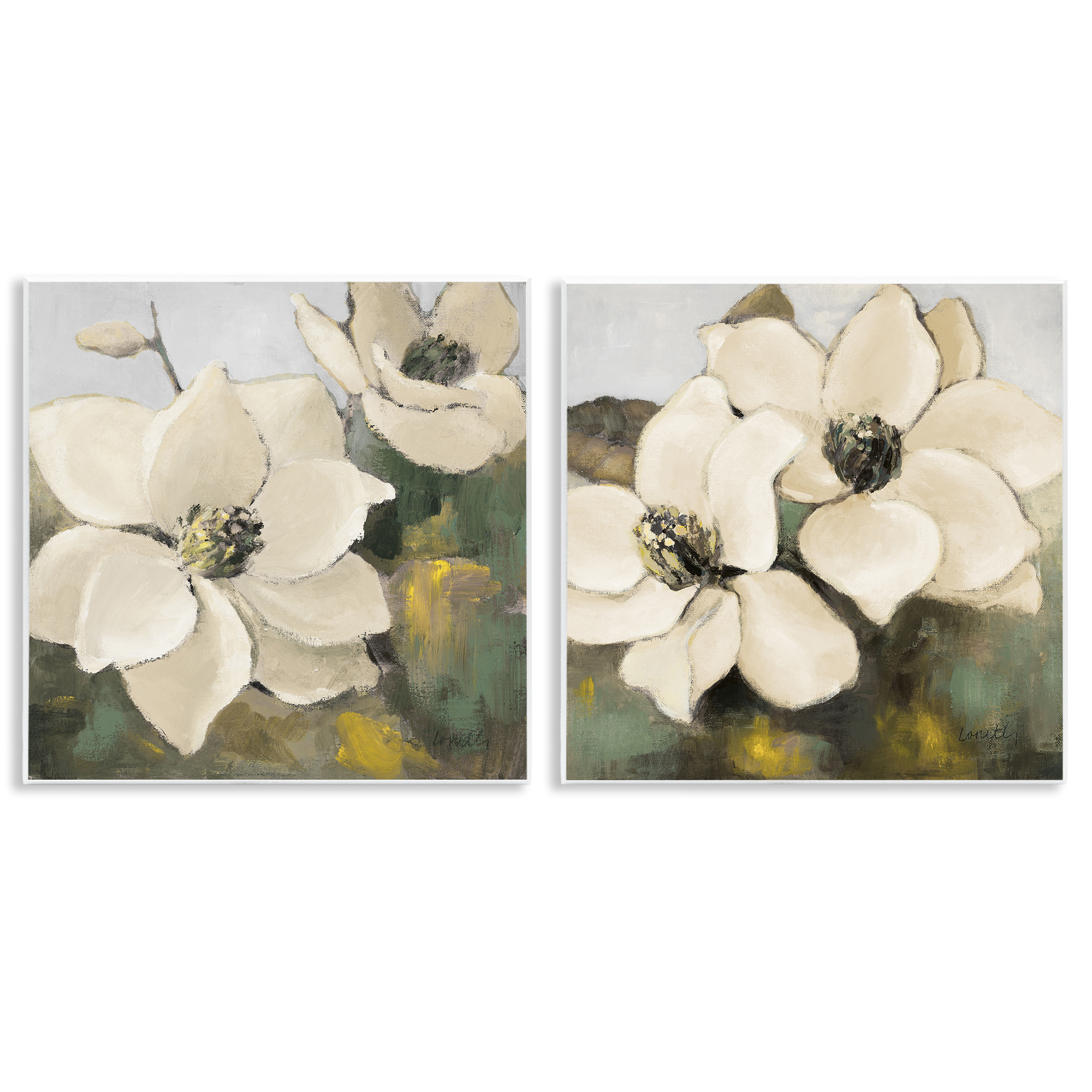 Stupell Industries Blooming Magnolia Blossom Plants & Flowers Painting Unframed Art Print Wall Art, 12 x 12, Set of 2
