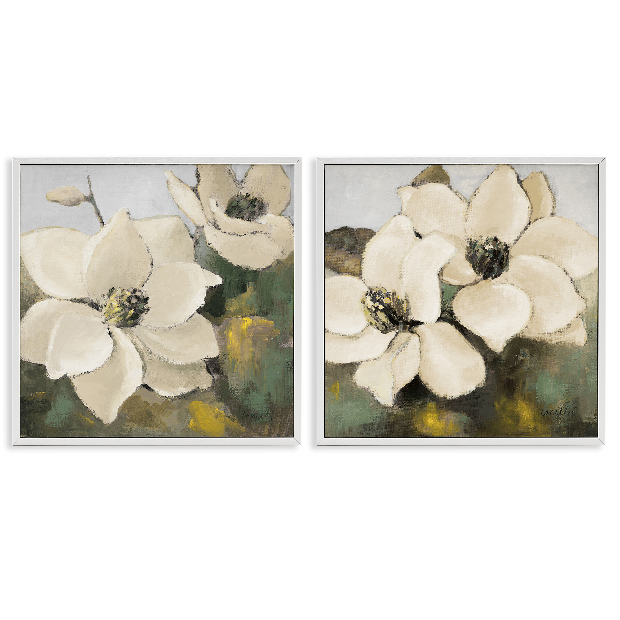 Stupell Industries Blooming Magnolia Blossom Plants & Flowers Painting White Framed Art Print Wall Art, 17 x 17, Set of 2