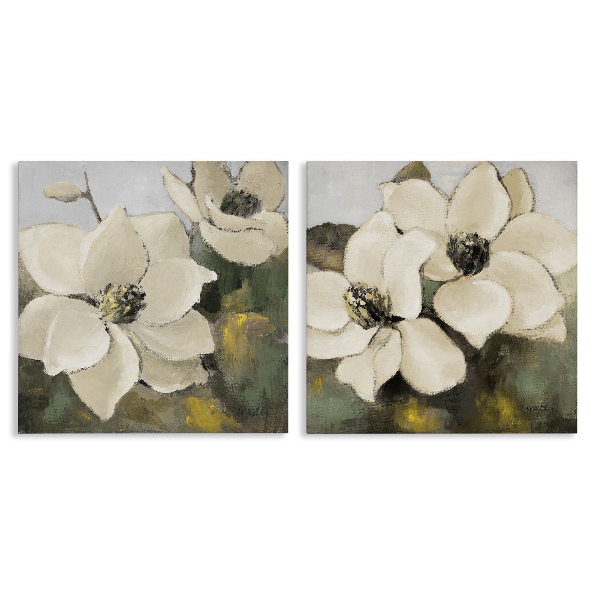 Stupell Industries Blooming Magnolia Blossom Plants & Flowers Painting Wrapped Canvas Art Print Wall Art, 24 x 24, Set of 2