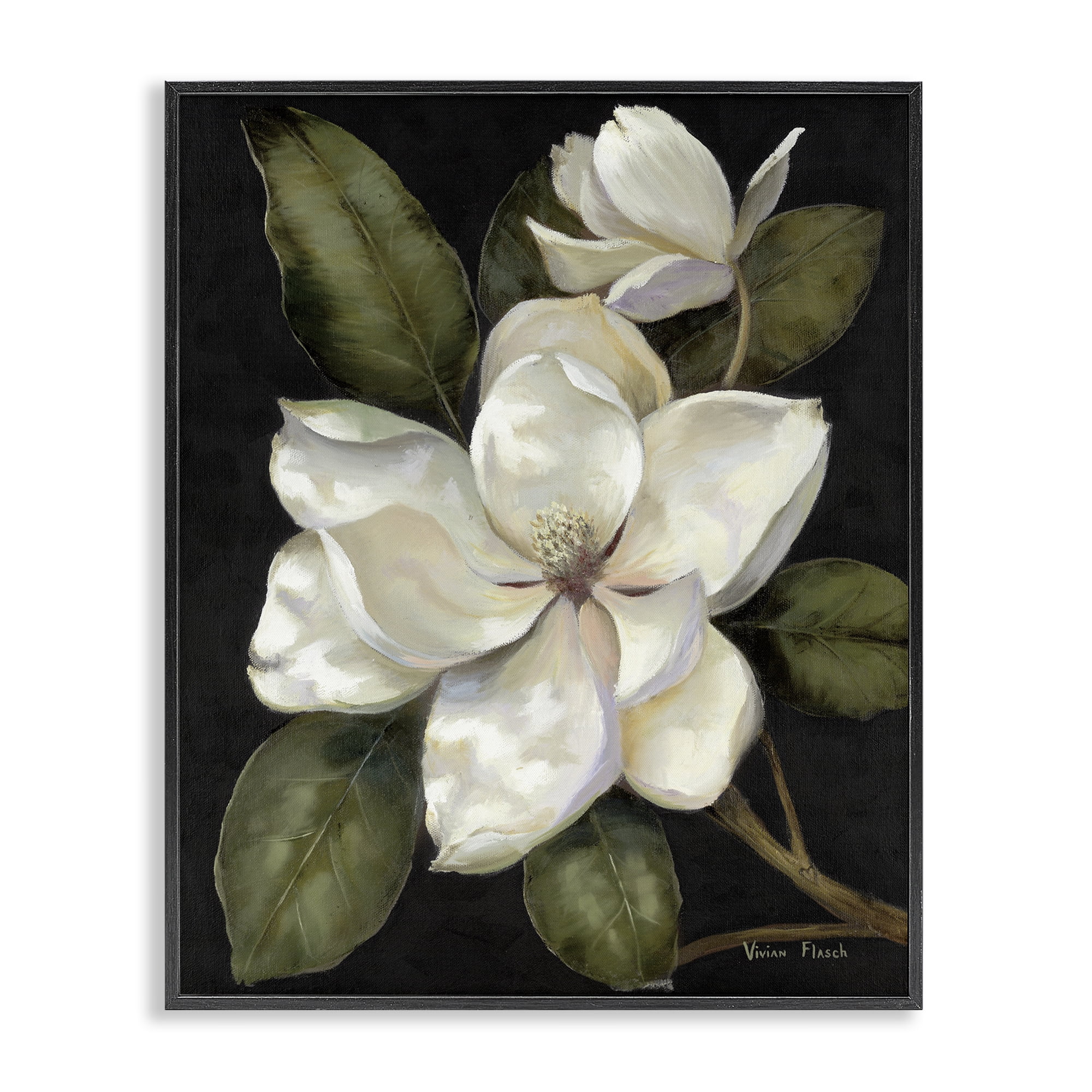 Stupell Industries Blooming Magnolia Buds Black Framed Giclee Art, design by Nan