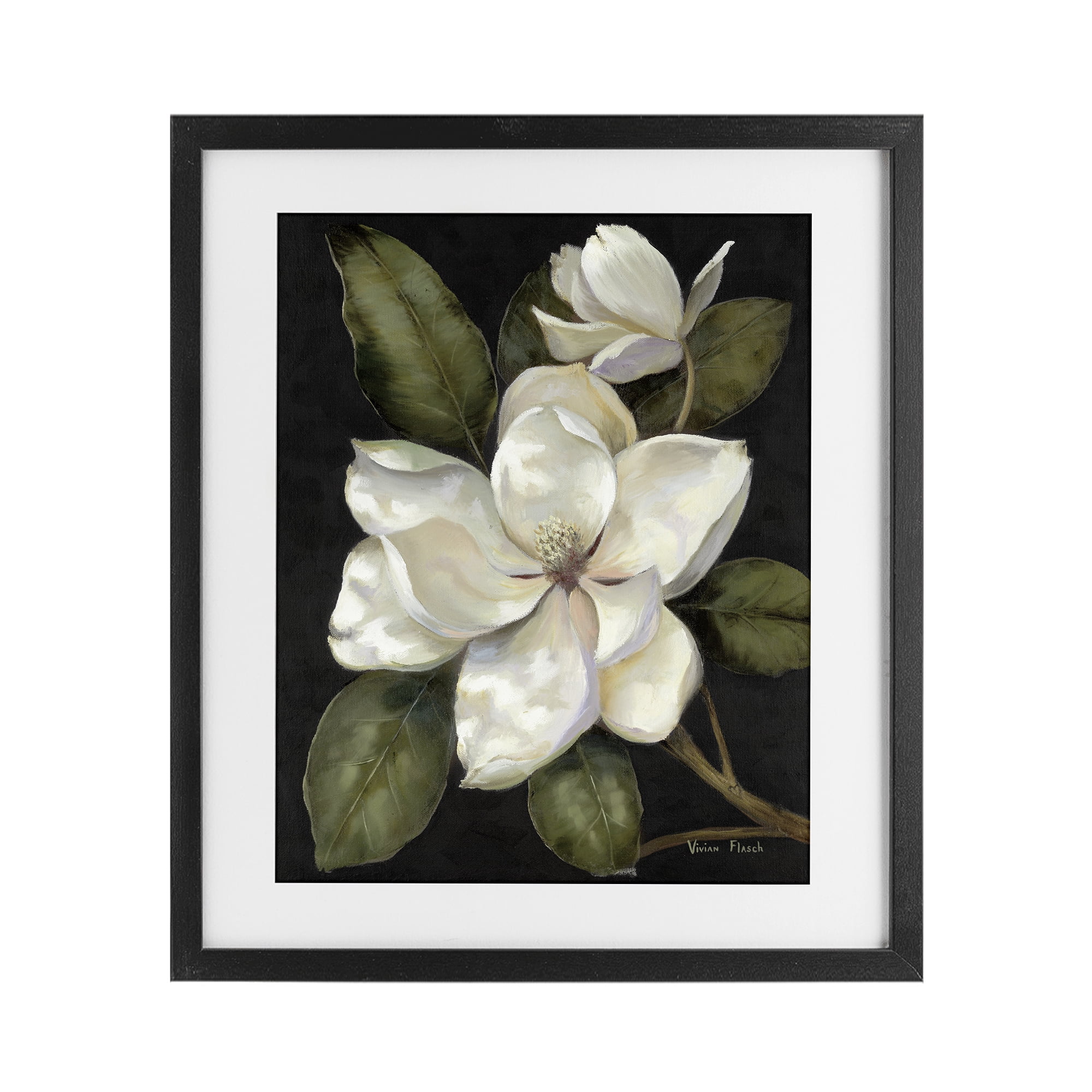 Stupell Industries Blooming Magnolia Buds Black Framed Print Under Glass, design by Nan