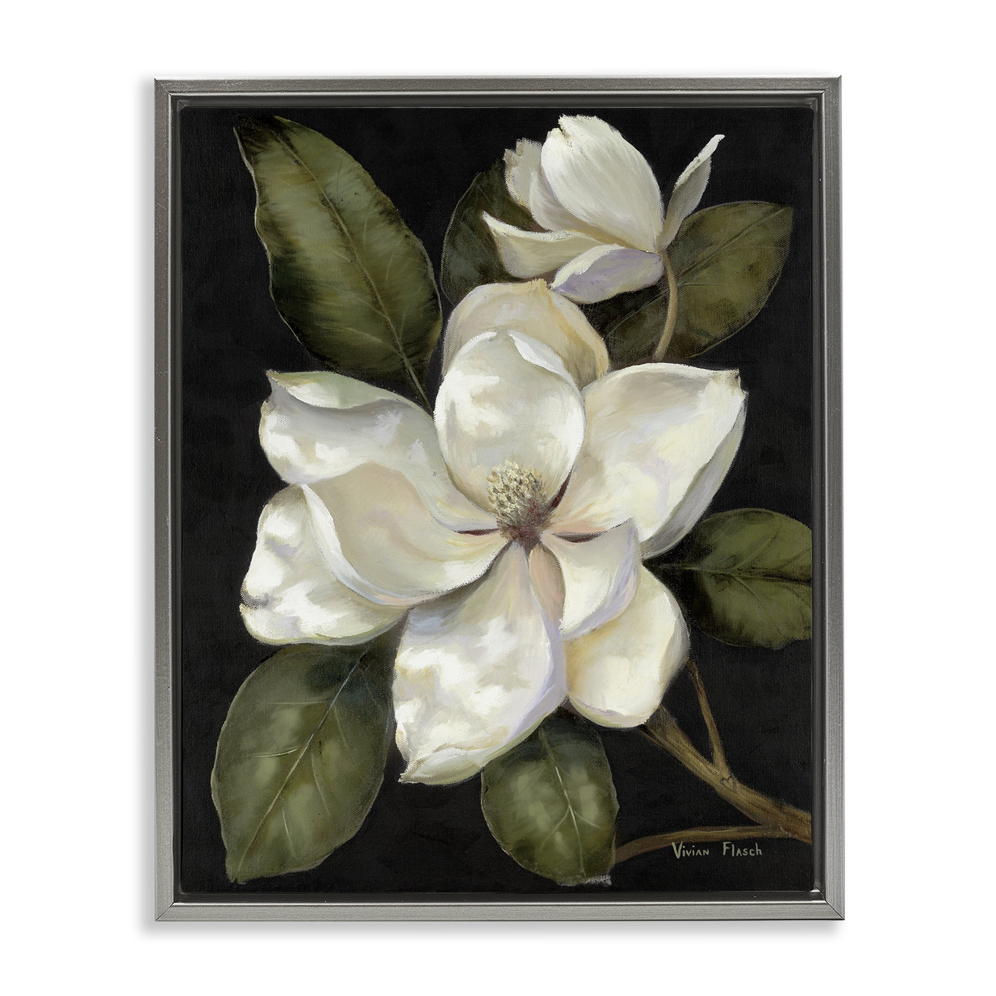 Stupell Industries Blooming Magnolia Buds Gray Framed Floater Canvas Wall Art, design by Nan
