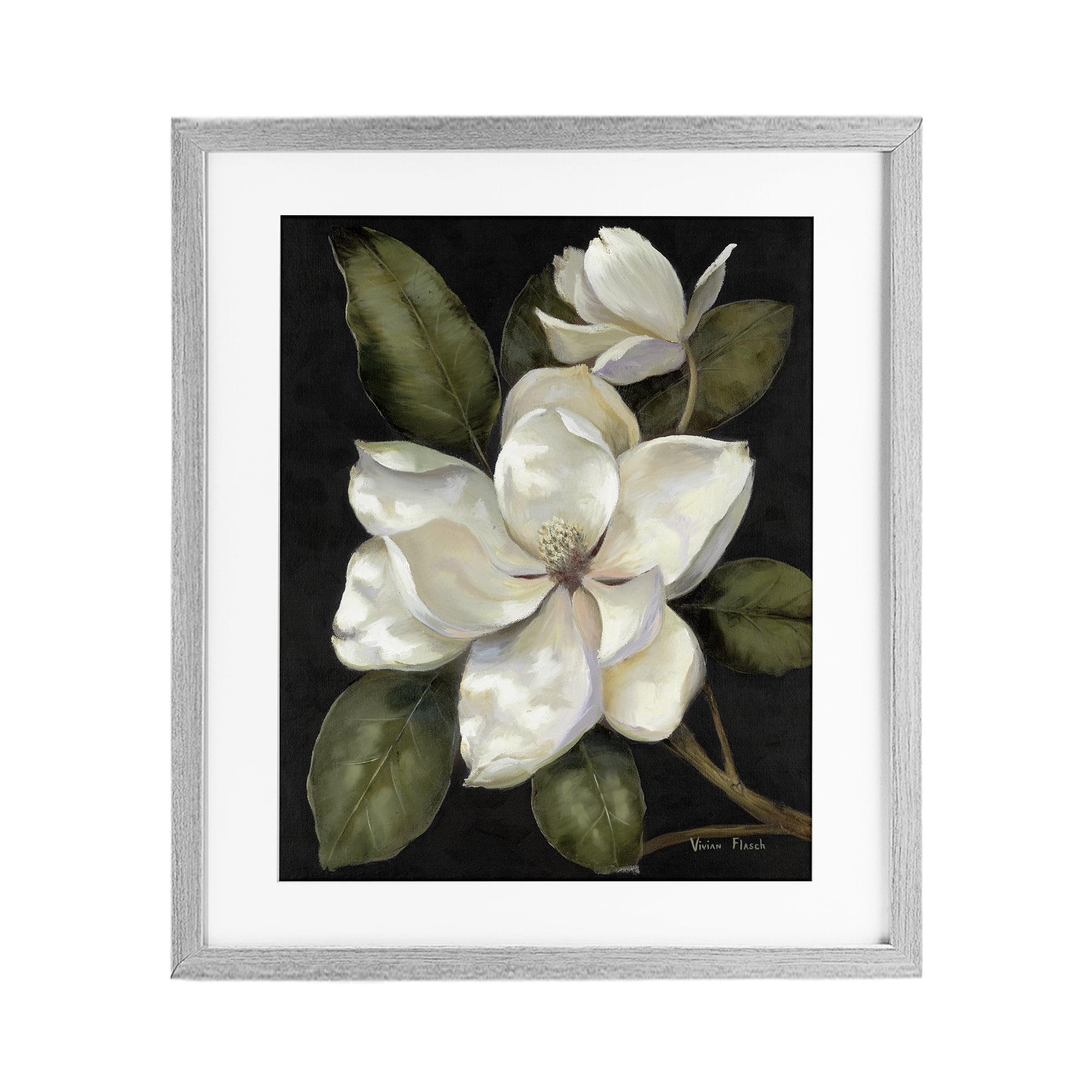 Stupell Industries Blooming Magnolia Buds Gray Framed Print Under Glass, design by Nan