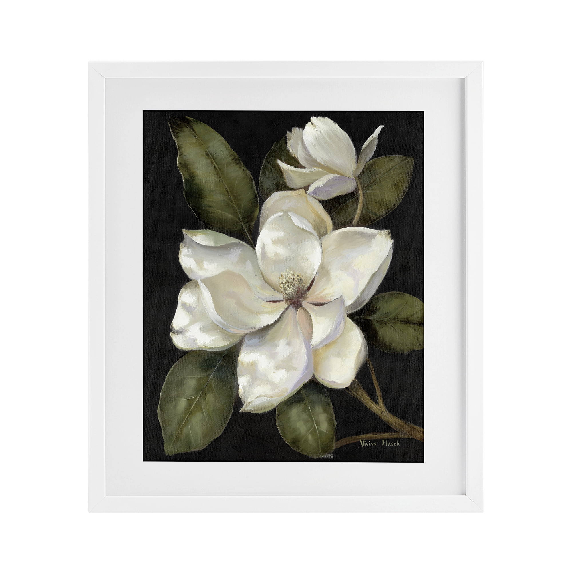 Stupell Industries Blooming Magnolia Buds White Framed Print Under Glass, design by Nan