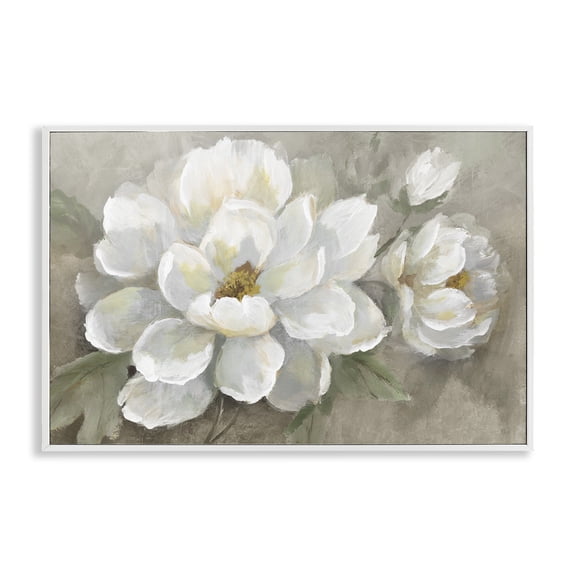 Stupell Industries Blooming Magnolias on Beige Floral Painting White Framed Art Print Wall Art, 18 x 12