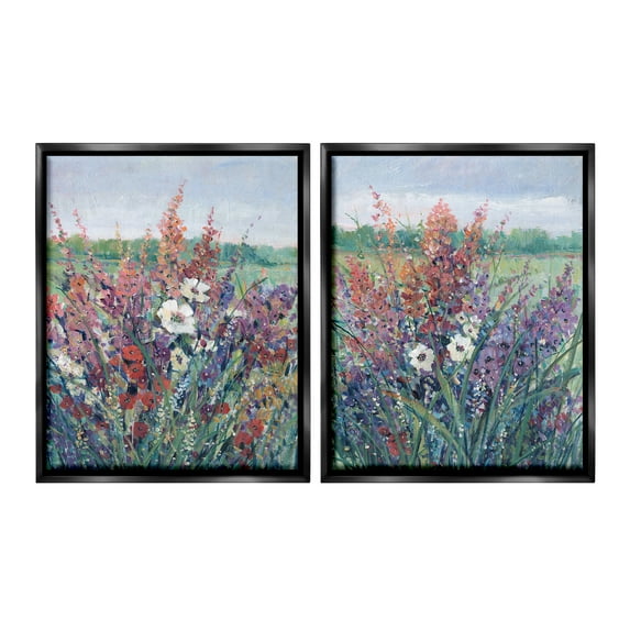 Stupell Industries Blooming Meadow Plants Botanical & Floral Painting Black Floater Framed Canvas Art Print Wall Art, 25 x 31, Set of 2