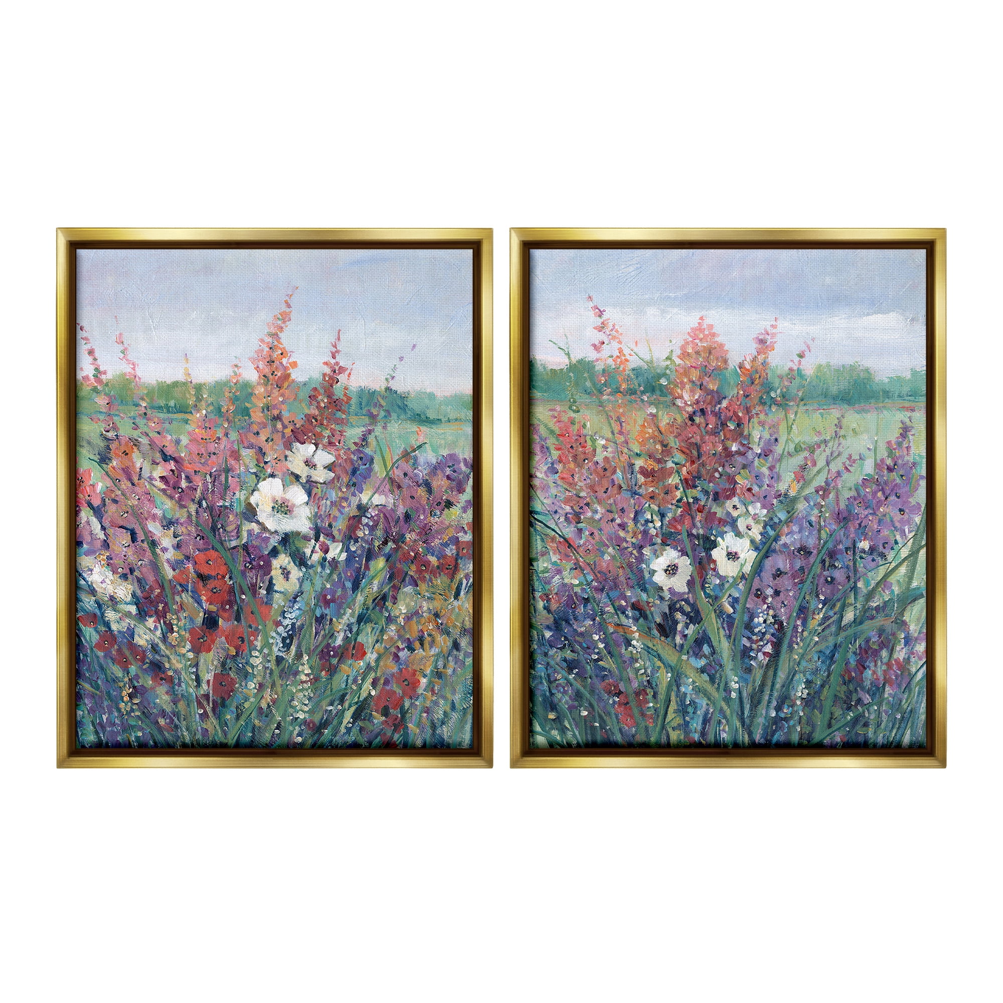 Stupell Industries Blooming Meadow Plants Botanical & Floral Painting Gold Floater Framed Canvas Art Print Wall Art, 25 x 31, Set of 2