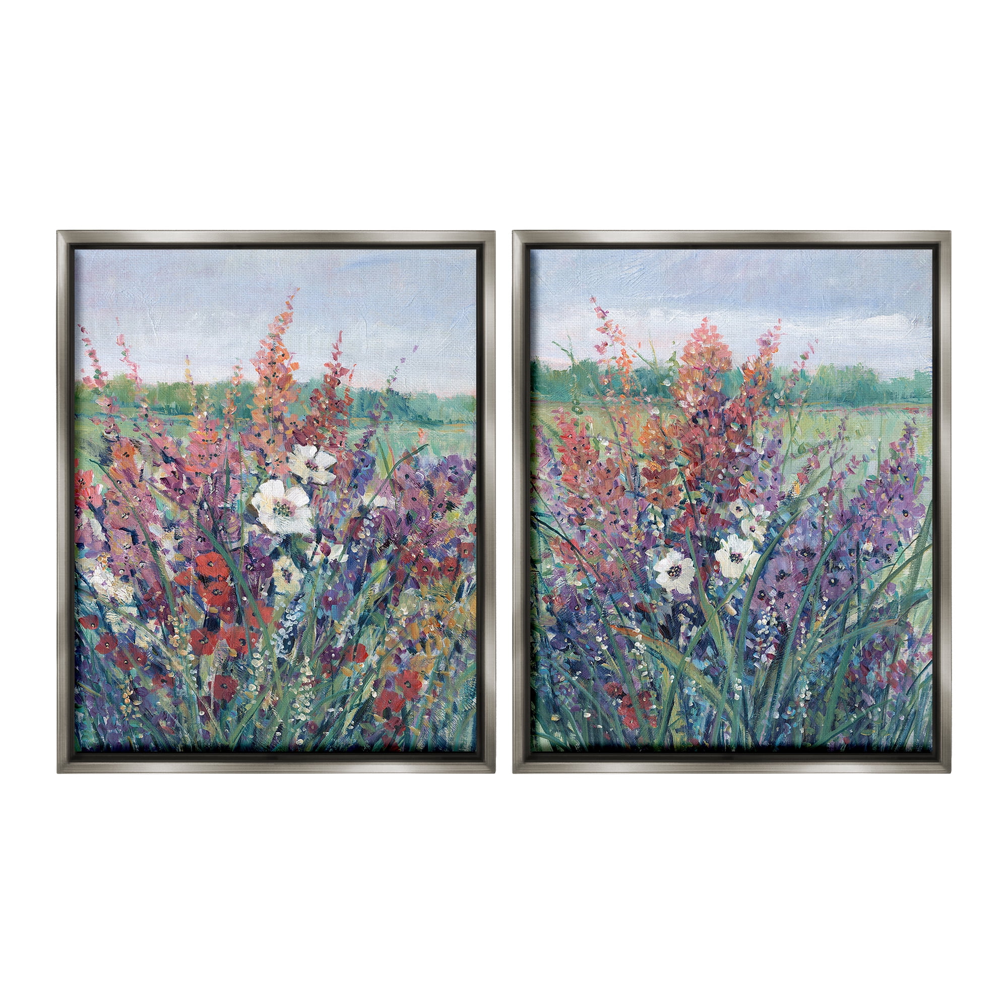 Stupell Industries Blooming Meadow Plants Botanical & Floral Painting Gray Floater Framed Canvas Art Print Wall Art, 25 x 31, Set of 2