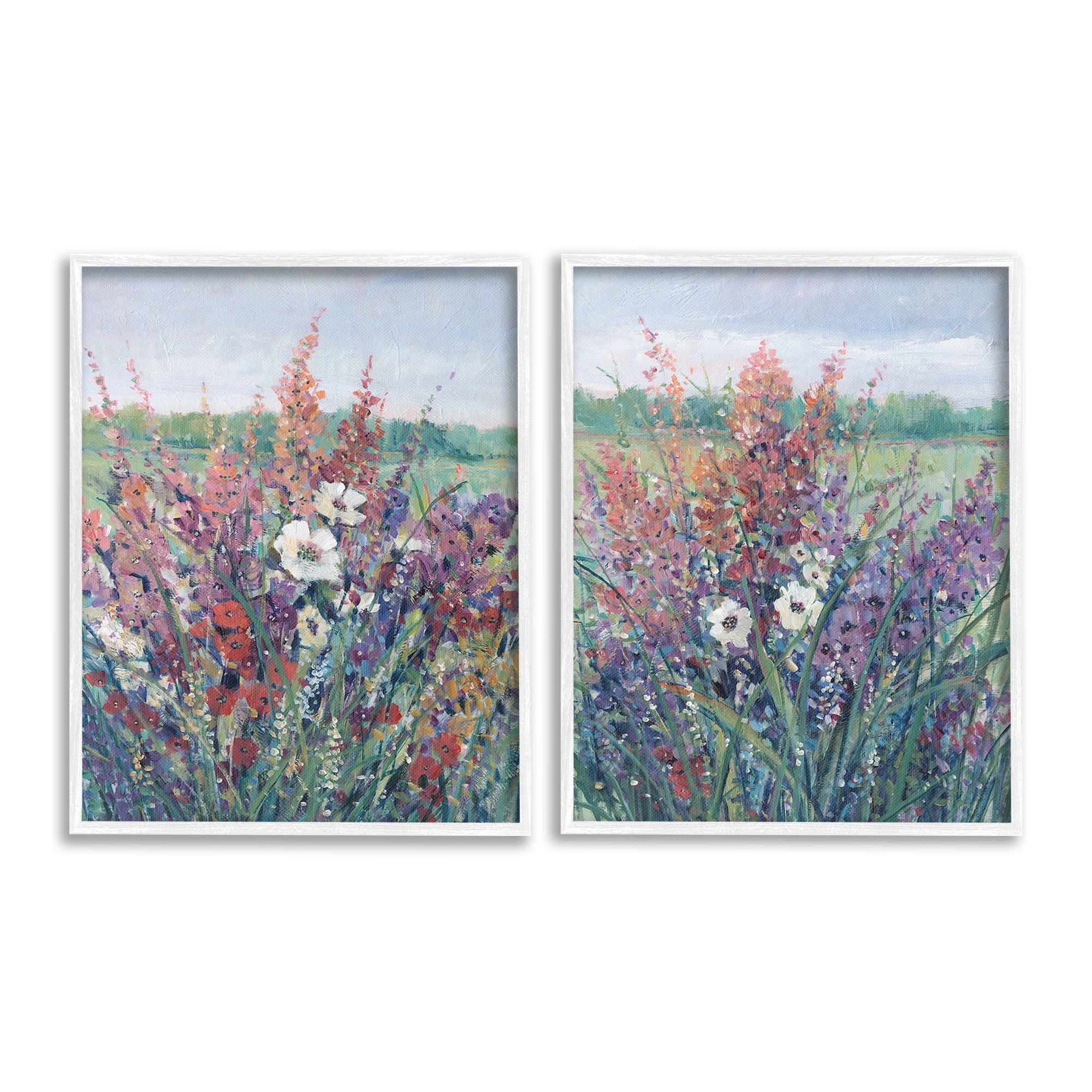 Stupell Industries Blooming Meadow Plants Botanical & Floral Painting White Framed Art Print Wall Art, 24 x 30, Set of 2