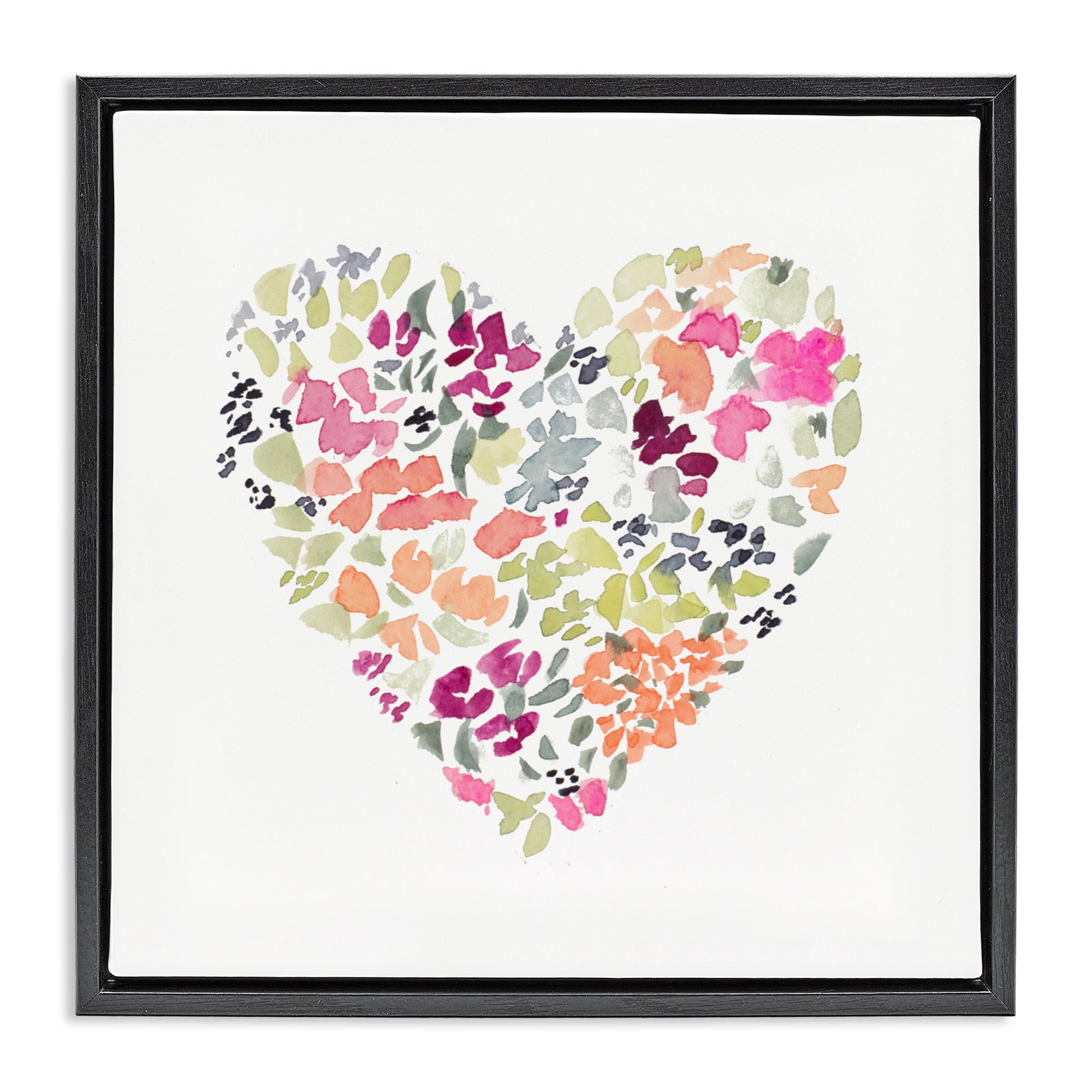 Stupell Industries Blooming Pastel Heart Black Framed Floater Canvas Wall Art, design by Lanie Loreth