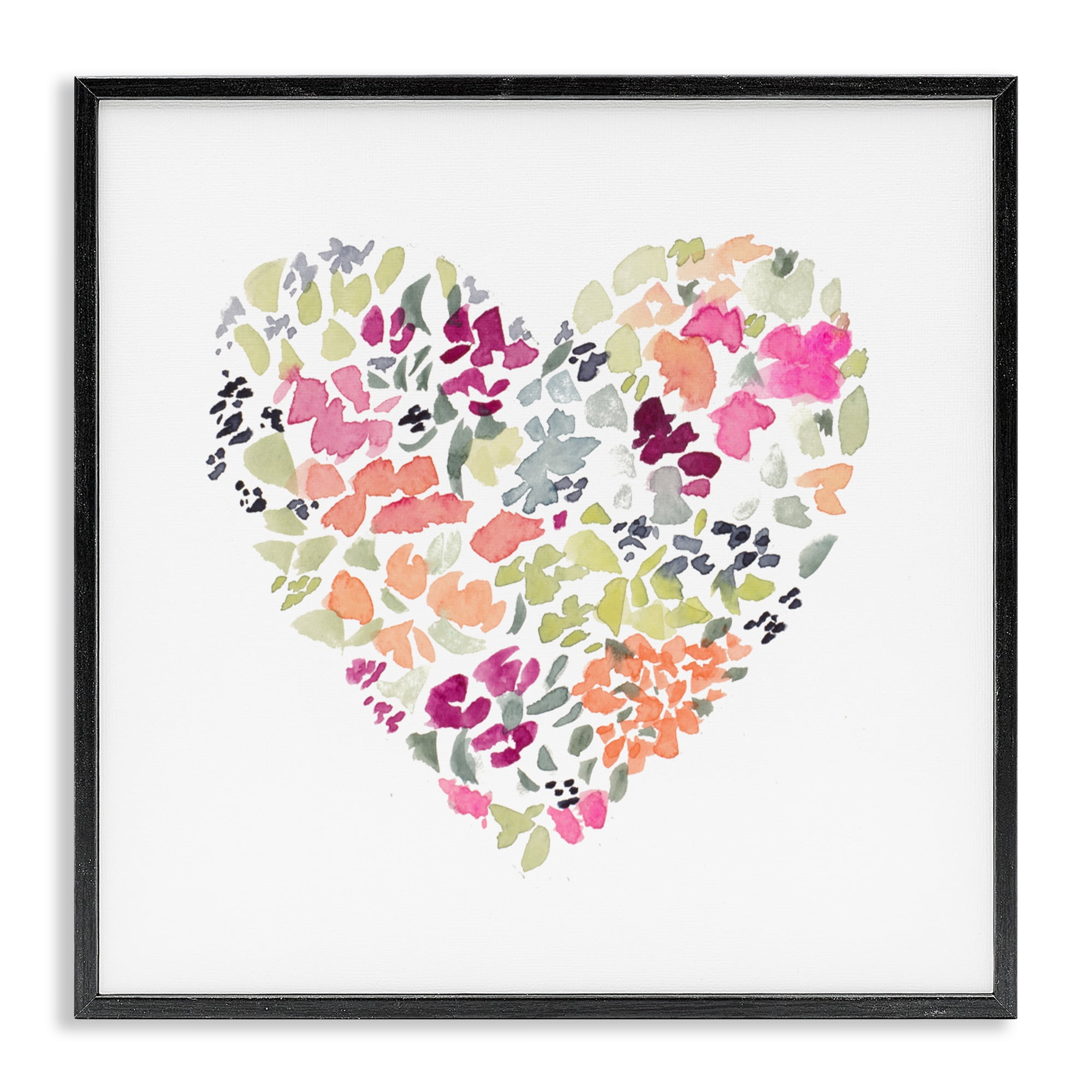 Stupell Industries Blooming Pastel Heart Black Framed Giclee Art, design by Lanie Loreth