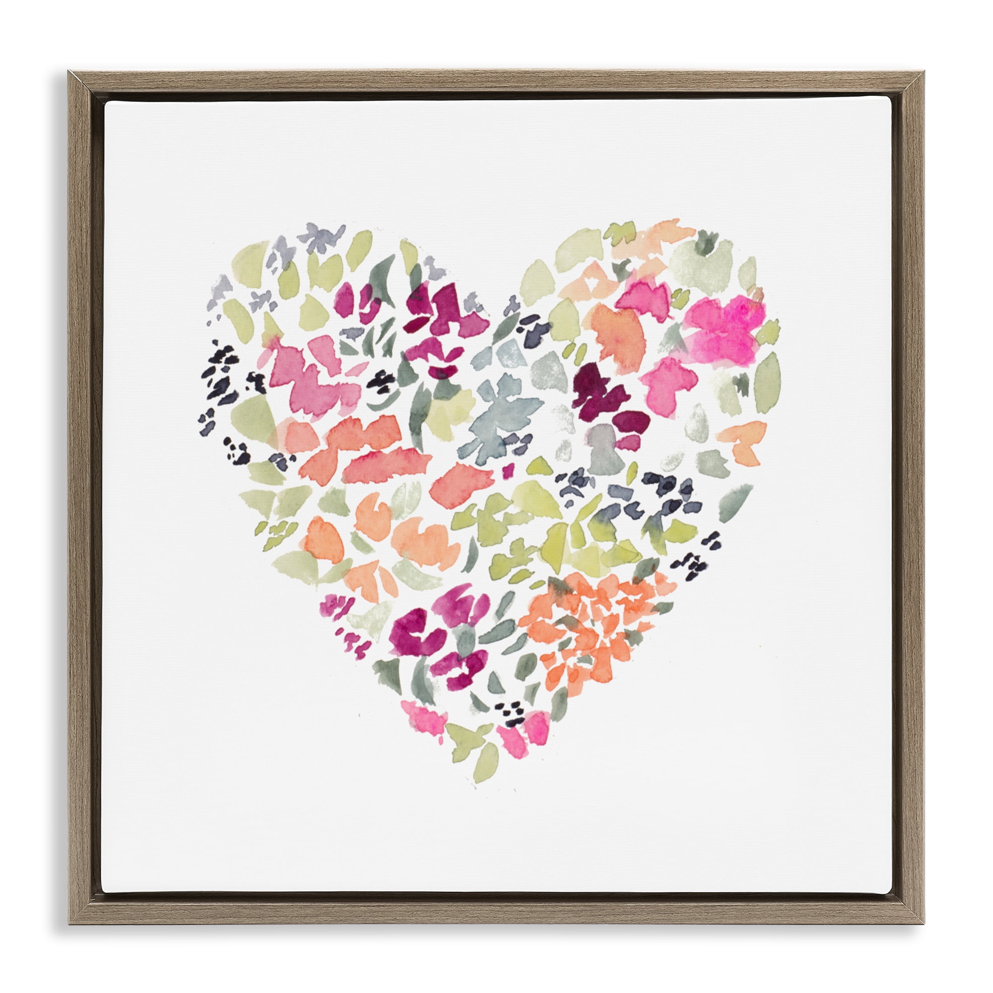 Stupell Industries Blooming Pastel Heart Brown Framed Floater Canvas Wall Art, design by Lanie Loreth