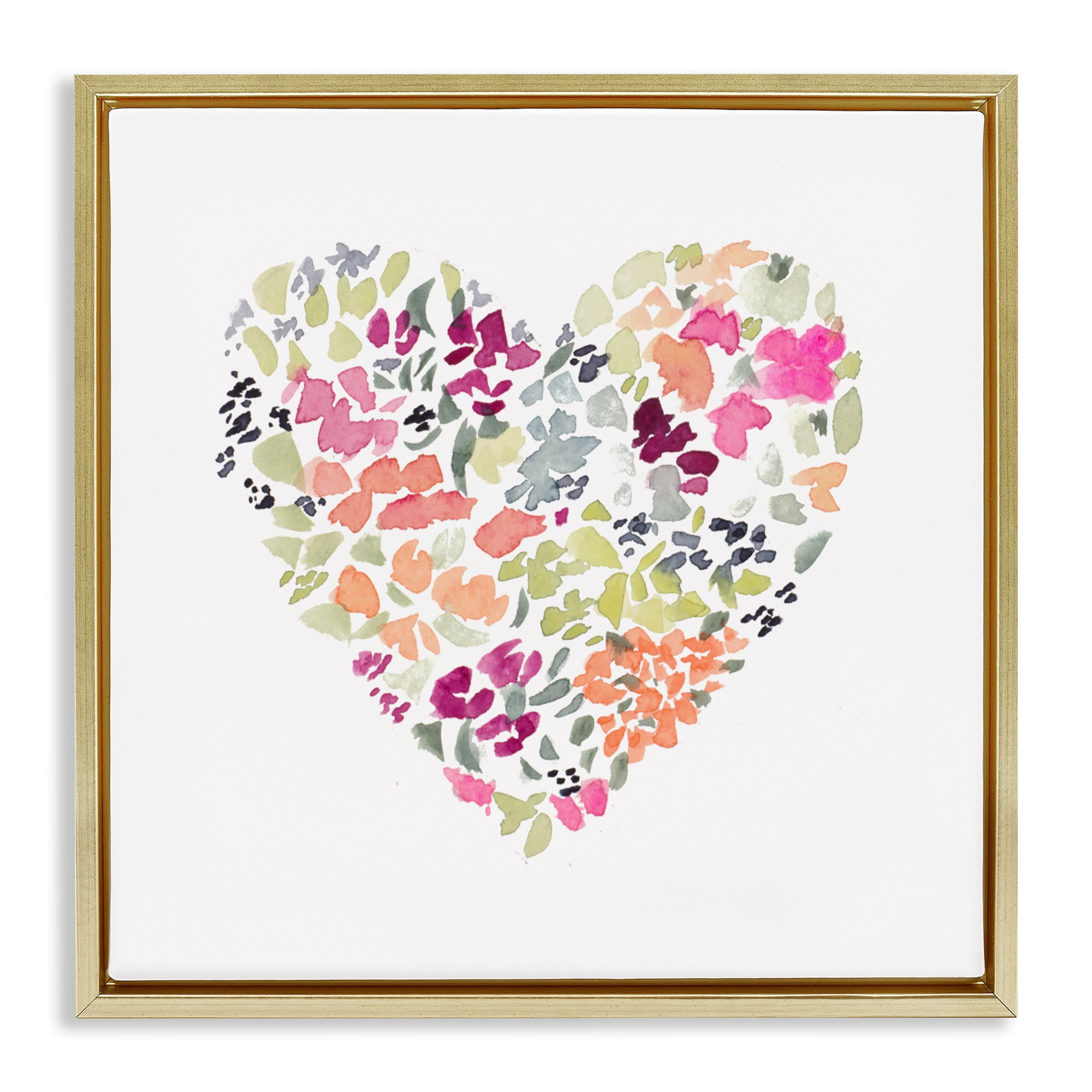 Stupell Industries Blooming Pastel Heart Gold Framed Floater Canvas Wall Art, design by Lanie Loreth