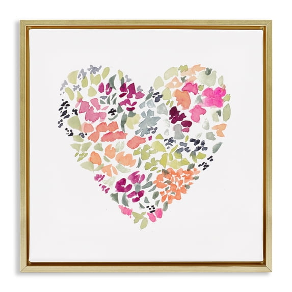 Stupell Industries Eclectic Blooming Pastel Heart Gold Floating Frame Canvas Art, 18 x 18, by Lanie Loreth