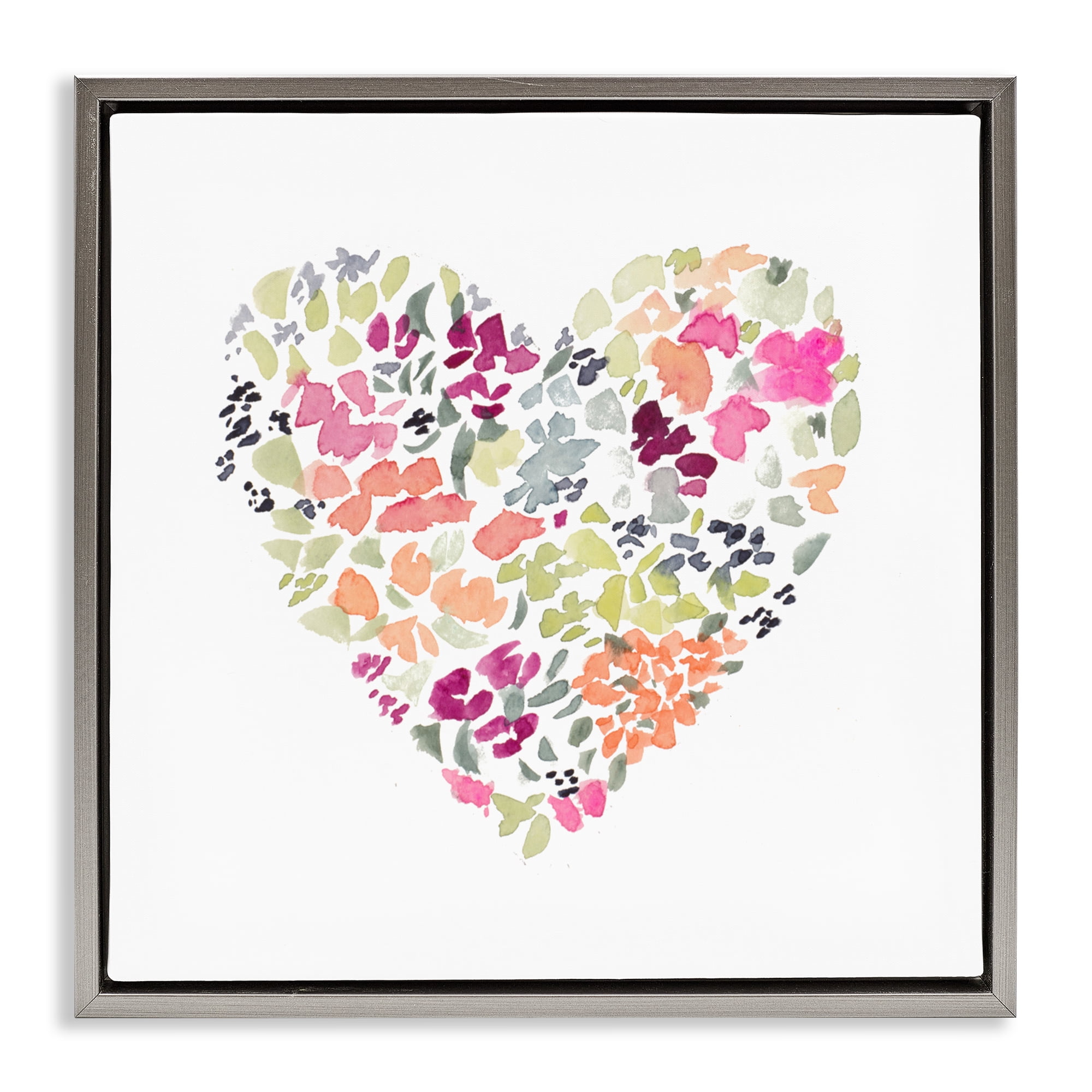 Stupell Industries Blooming Pastel Heart Gray Framed Floater Canvas Wall Art, design by Lanie Loreth