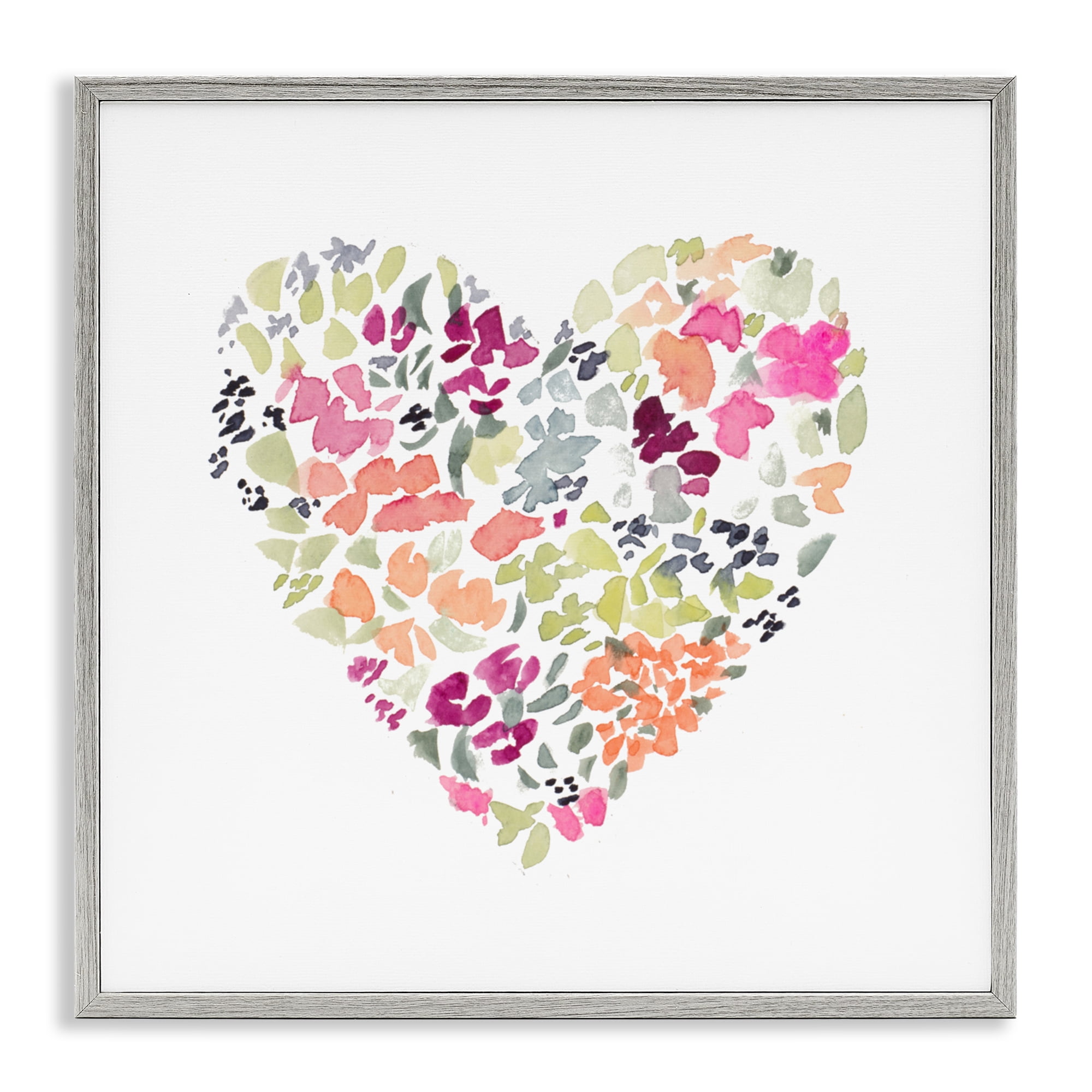 Stupell Industries Blooming Pastel Heart Gray Framed Giclee Art, design by Lanie Loreth