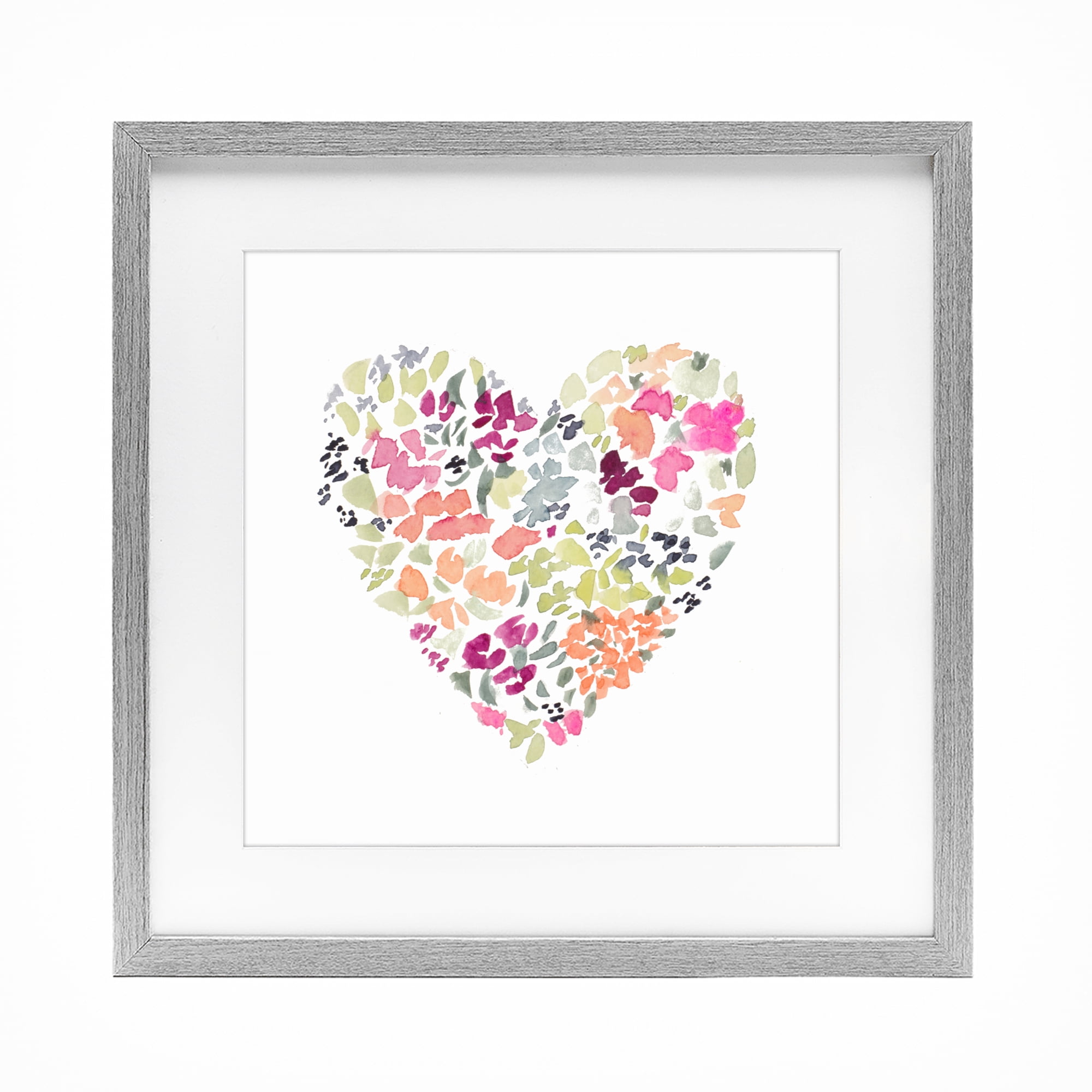Stupell Industries Blooming Pastel Heart Gray Framed Print Under Glass, design by Lanie Loreth