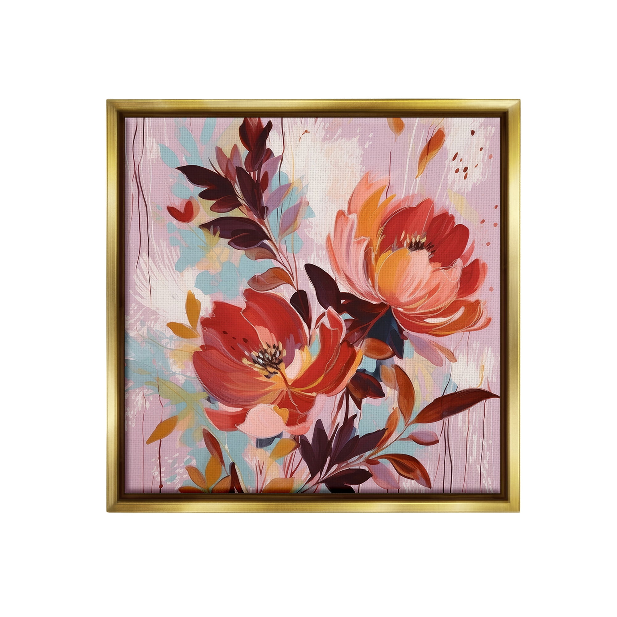Stupell Industries Blooming Petals Pattern Botanical & Floral Painting Gold Floater Framed Canvas Art Print Wall Art, 18 x 18