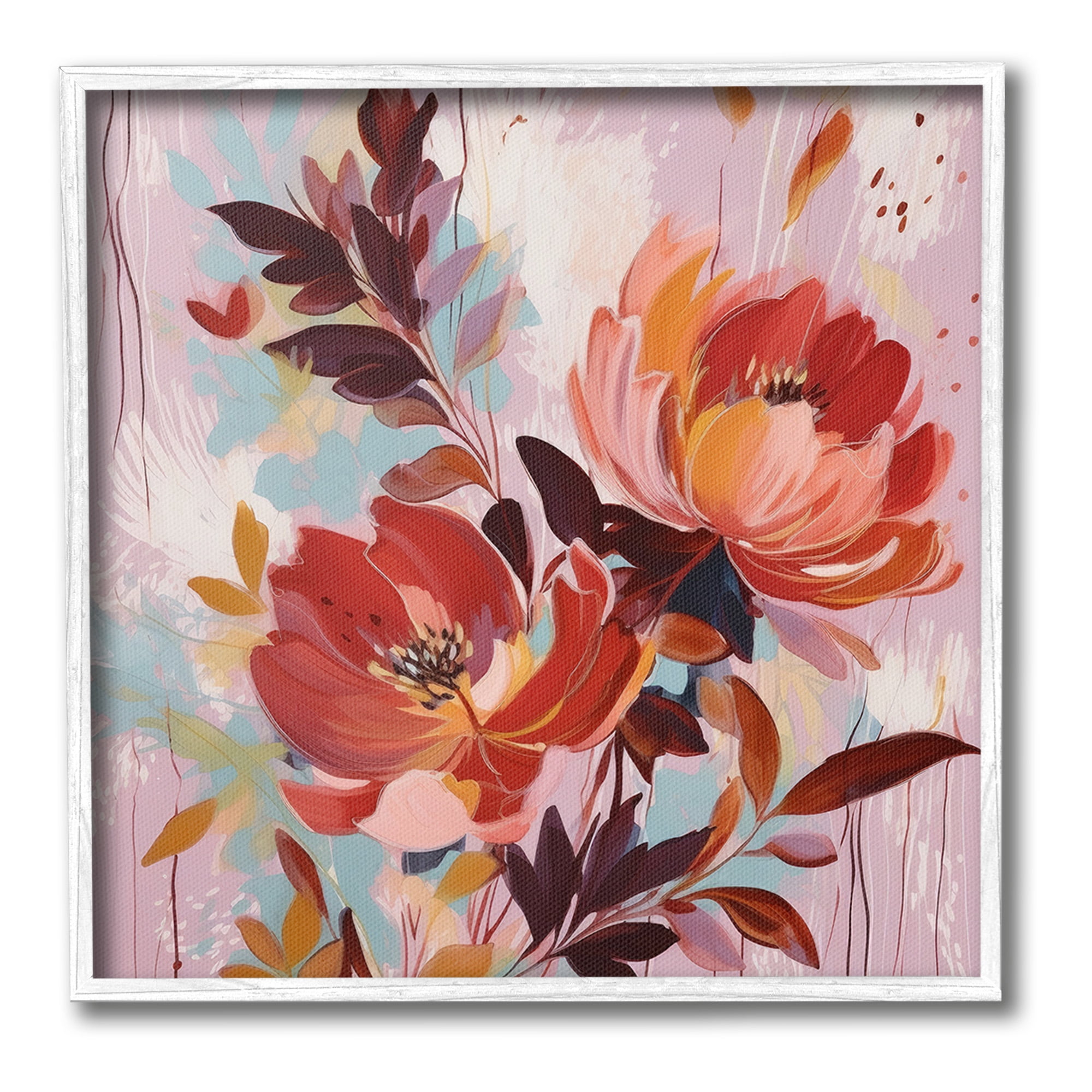 Stupell Industries Blooming Petals Pattern Botanical & Floral Painting White Framed Art Print Wall Art, 17 x 17