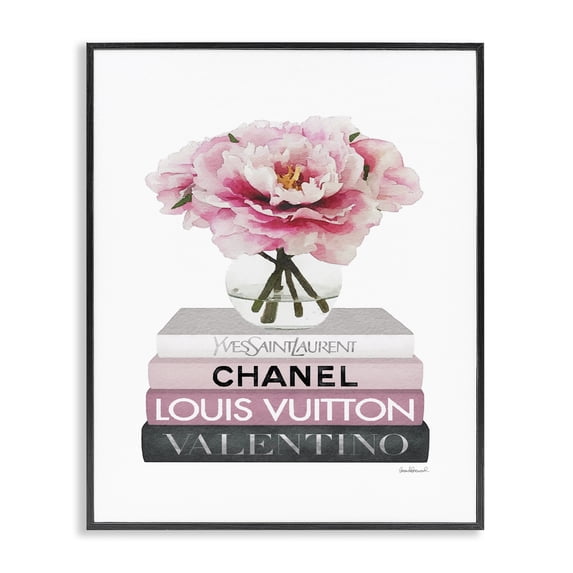 Stupell Industries Contemporary Pink Florals on Fashion Books Black Framed Giclee Art, 11 x 14, by Amanda Greenwood