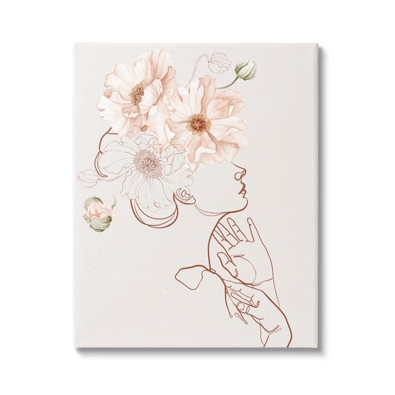 Stupell Industries Blooming Pink Flowers Woman Minimal Outline Design Canvas Wall Art, 16 x 20, Design by Ros Ruseva