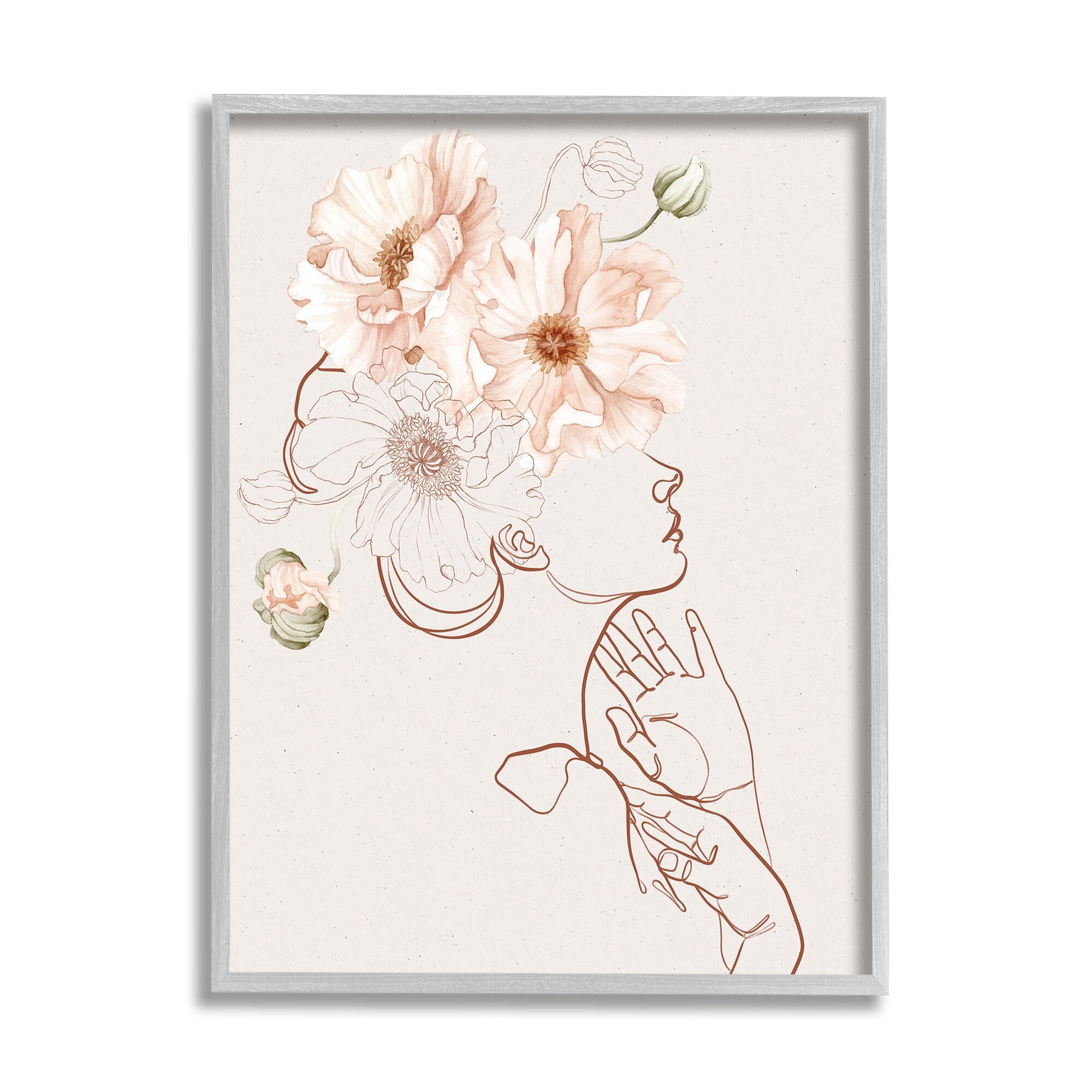 Stupell Industries Blooming Pink Flowers Woman Minimal Outline Design Framed Wall Art, 24 x 30, Design by Ros Ruseva