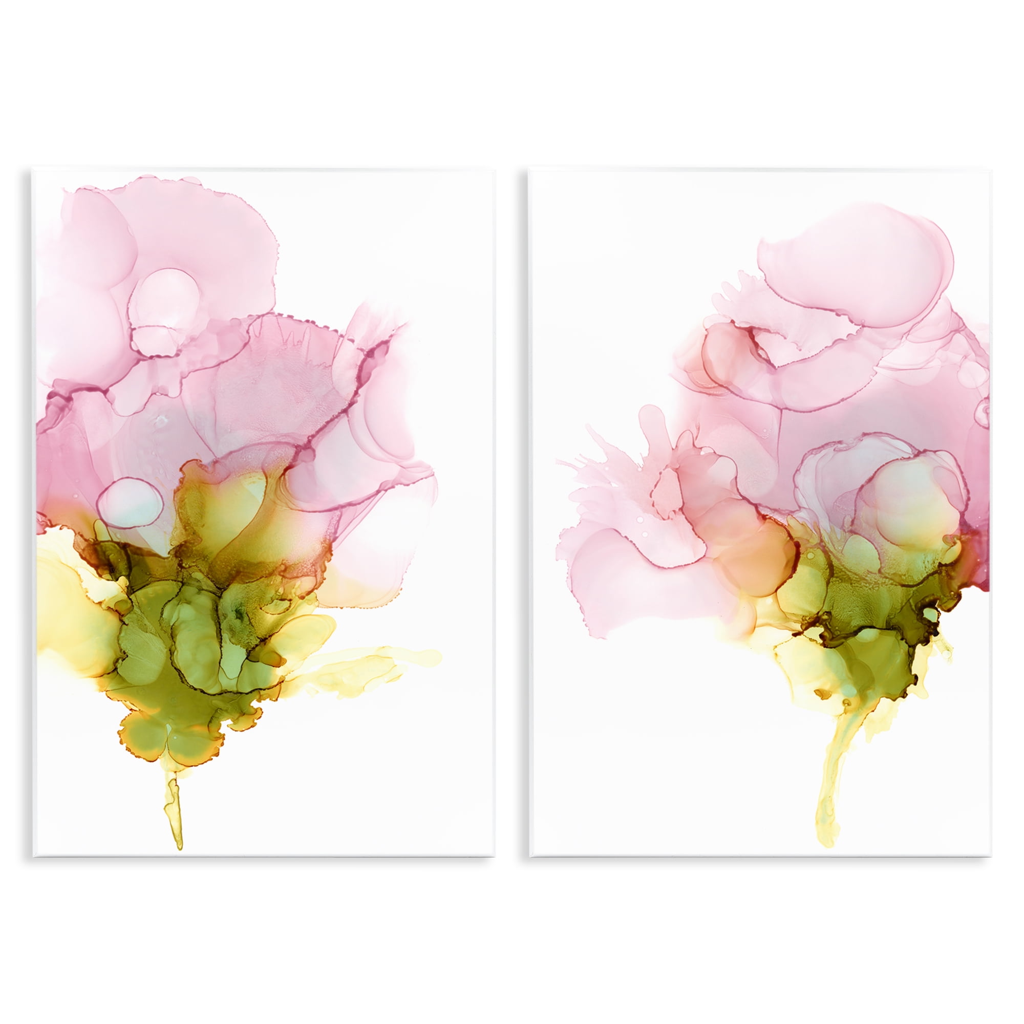 Stupell Industries Blooming Pink Ink Blossom Abstract Painting Unframed Art Print Wall Art, 13 x 19, Set of 2