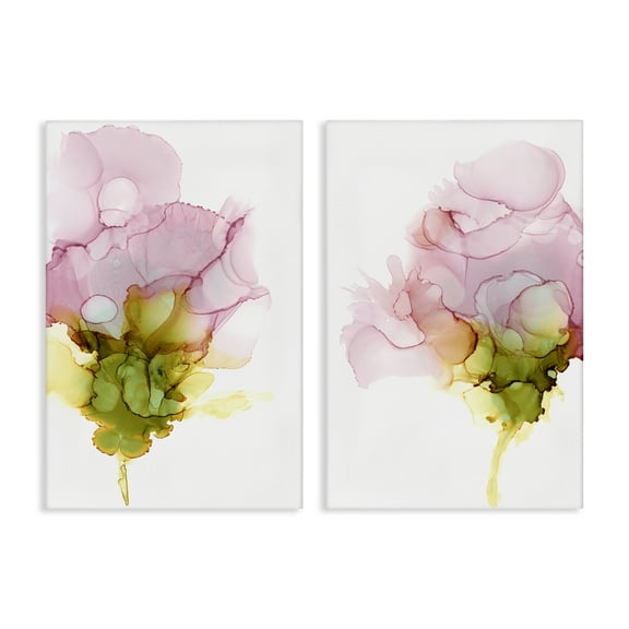 Stupell Industries Blooming Pink Ink Blossom Abstract Painting Wrapped Canvas Art Print Wall Art, 16 x 24, Set of 2