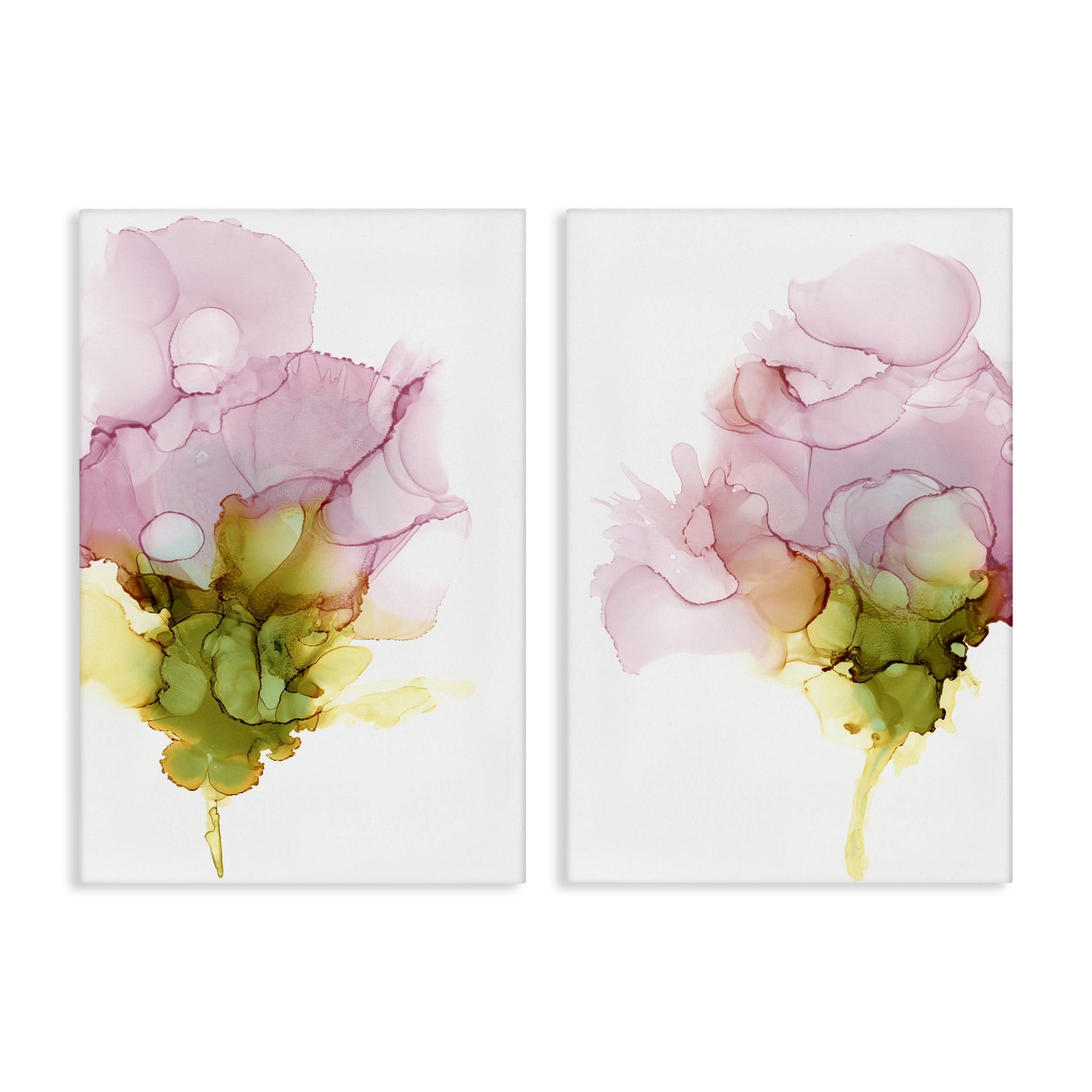 Stupell Industries Blooming Pink Ink Blossom Abstract Painting Wrapped Canvas Art Print Wall Art, 24 x 36, Set of 2