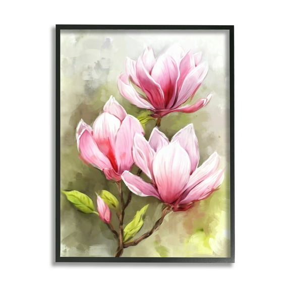 Stupell Industries Blooming Pink Lilies Botanical & Floral Painting Black Framed Art Print Wall Art, 24 x 30