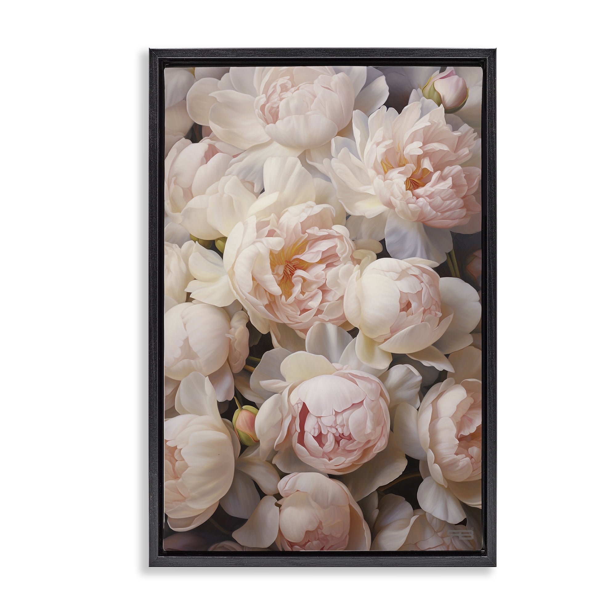Stupell Industries Blooming Pink Peonies Botanical & Floral Painting Black Floater Framed Art Print Wall Art, 17 x 25