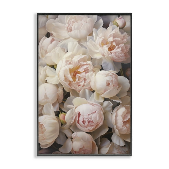 Stupell Industries Blooming Pink Peonies Botanical & Floral Painting Black Framed Art Print Wall Art, 12 x 18