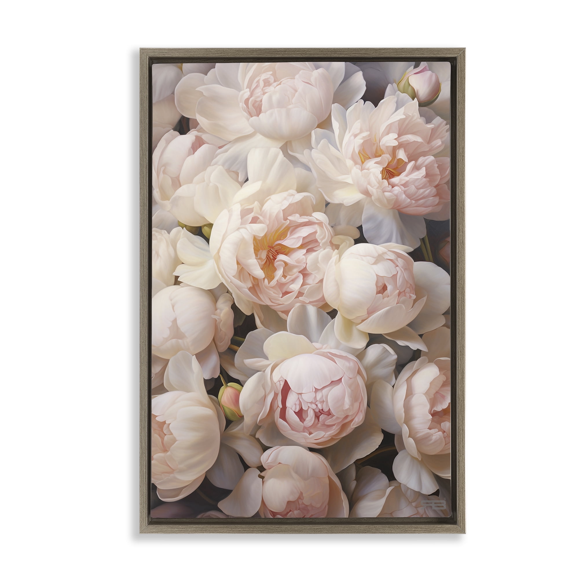 Stupell Industries Blooming Pink Peonies Botanical & Floral Painting Brown Floater Framed Art Print Wall Art, 21 x 31