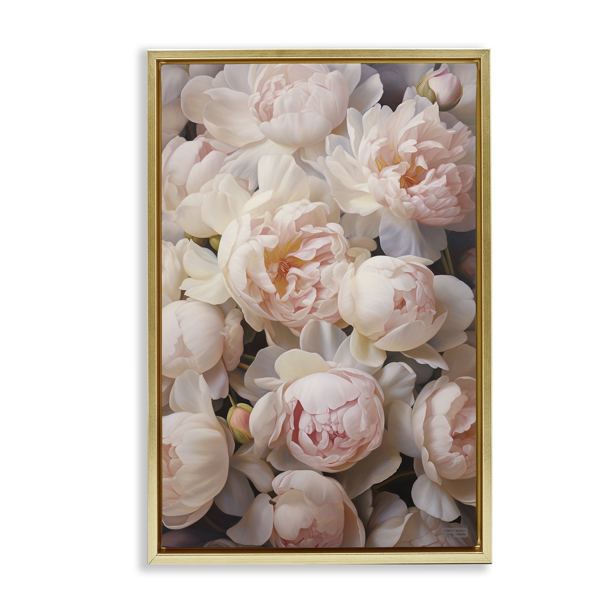 Stupell Industries Blooming Pink Peonies Botanical & Floral Painting Gold Floater Framed Art Print Wall Art, 17 x 25